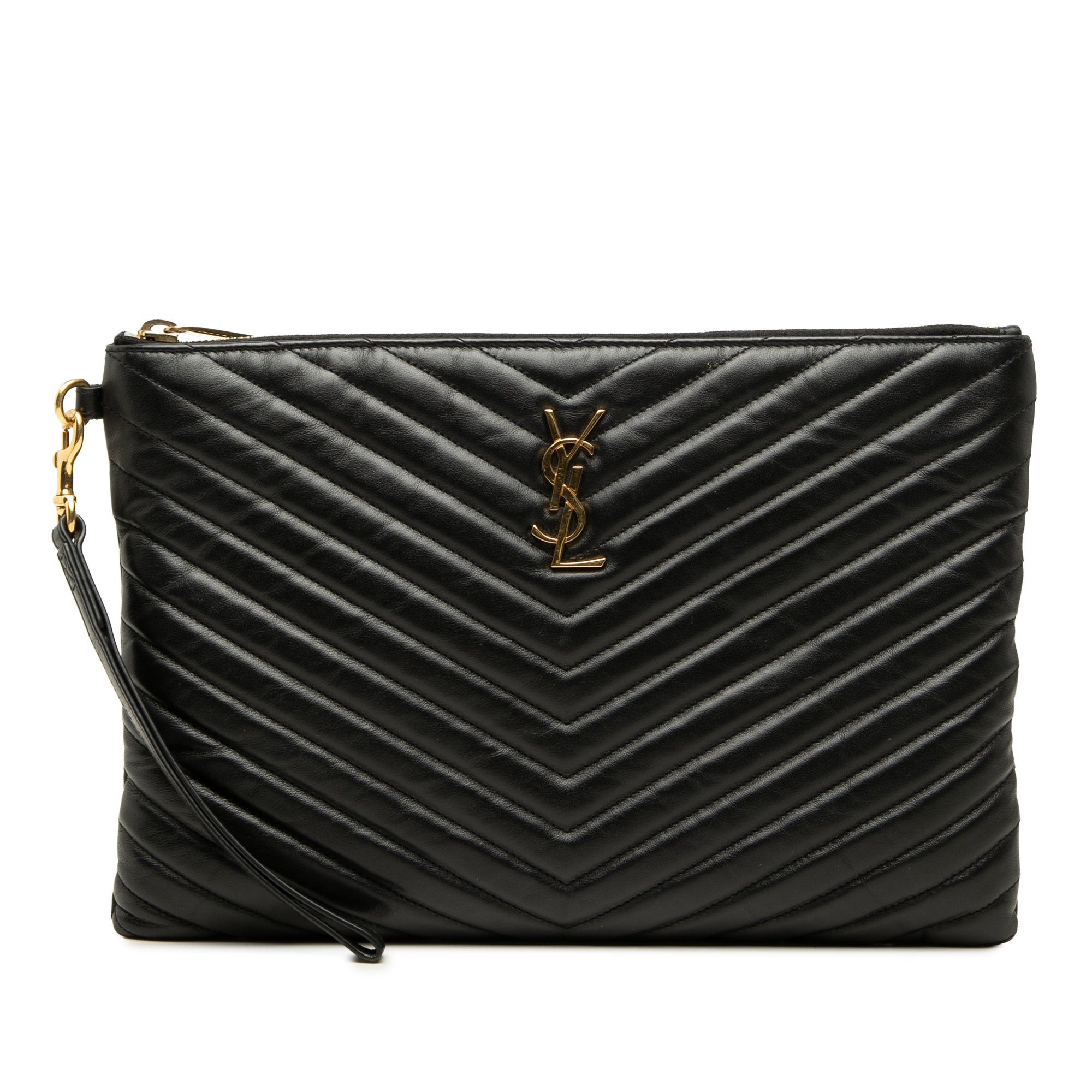 Saint Laurent Paris Chevron Calfskin Monogram Tablet Pouch Size ONE SIZE - 1 Thumbnail