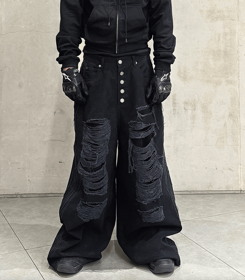 Other Y2K Black Washed Destroyed Baggy Wide Leg jeans Size US 34 / EU 50 - 2 Thumbnail