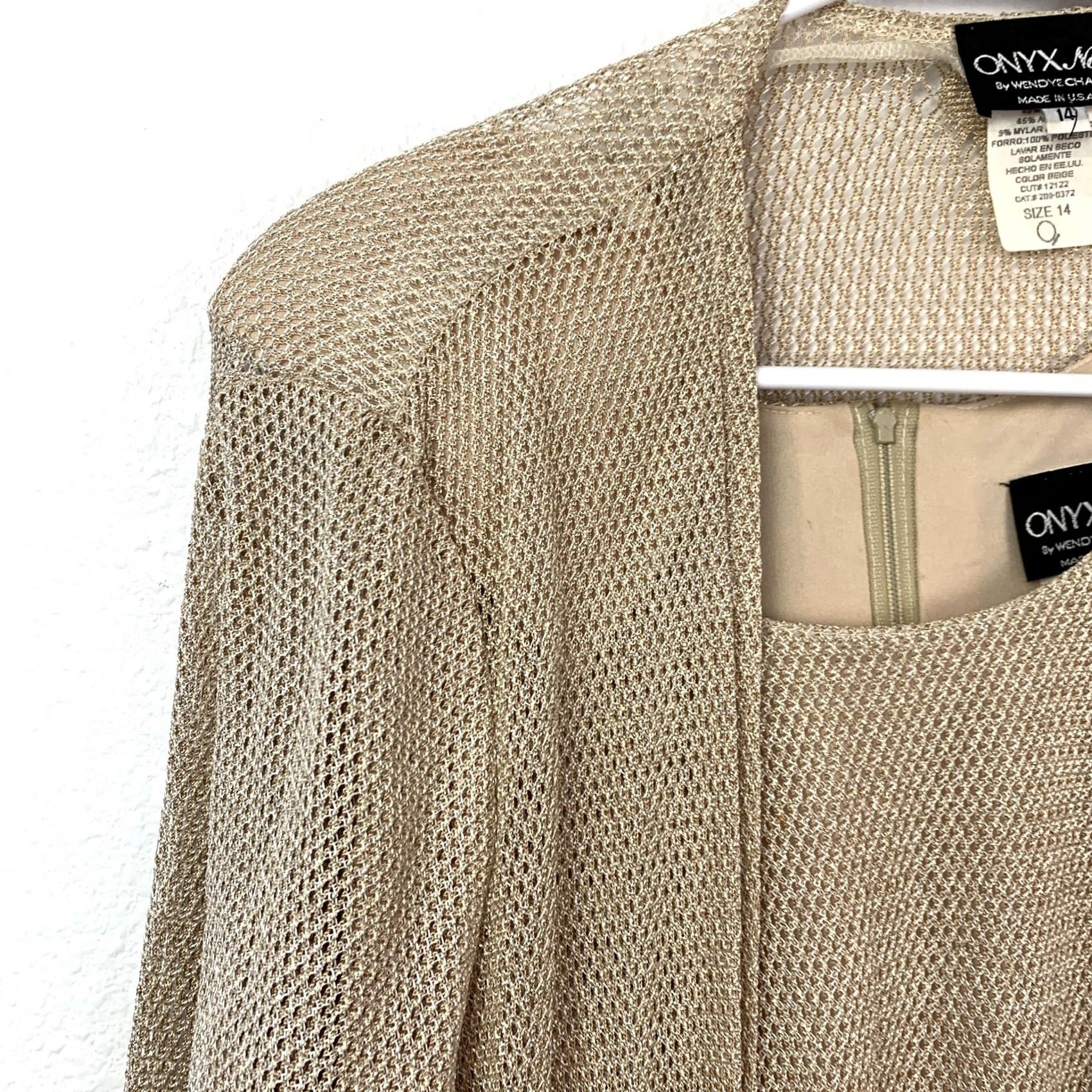 Vintage VINTAGE Onyx Nite by Wendy Chaitin Dress Cardigan Set Women 14 Beige Gold Fringe Lace Knit Open Lightweight Formal Party/Cocktail Wedding Guest Size XL / US 12-14 / IT 48-50 - 2 Thumbnail
