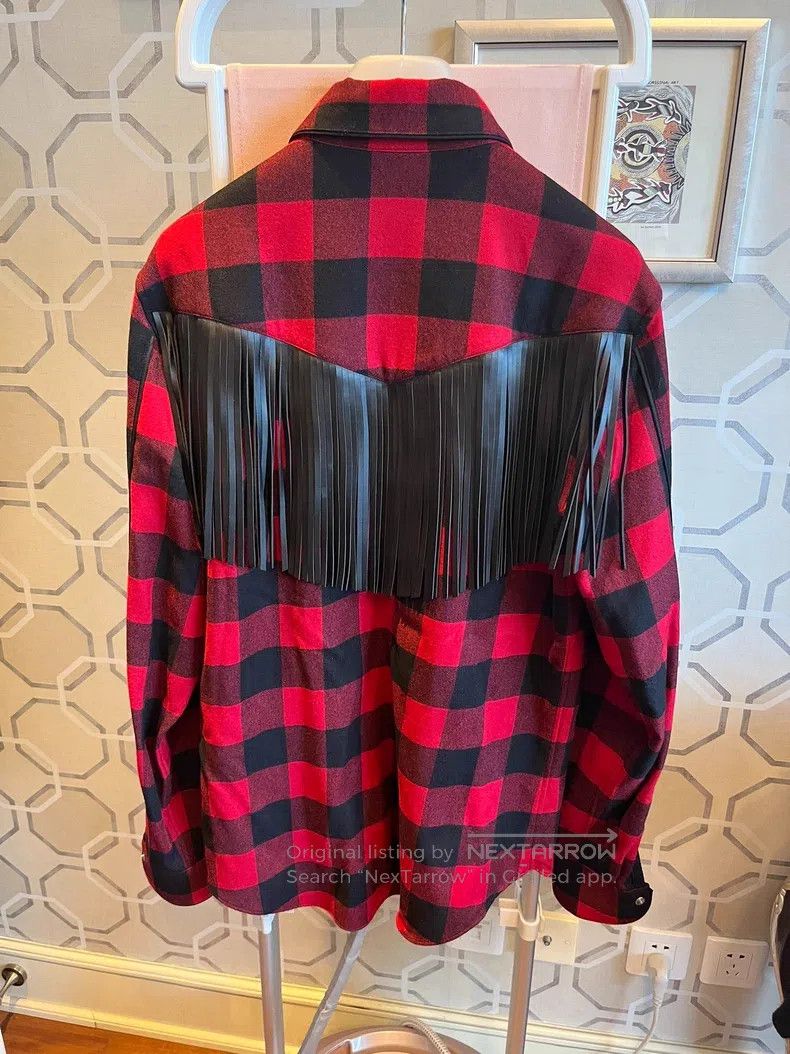 Valentino Valentino Black and red plaid sheepskin fringed wool shirt Size US M / EU 48-50 / 2 - 4 Thumbnail
