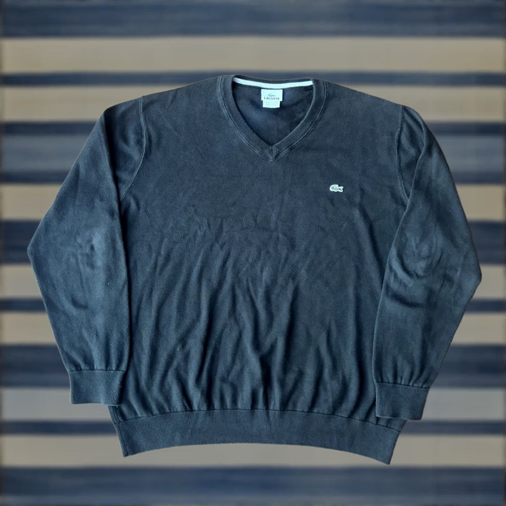 Lacoste VINTAGE Lacoste V-Neck Sweater Men’s 6 Black Pullover Knitted Pullover Logo Preppy Size US S / EU 44-46 / 1 - 1 Thumbnail
