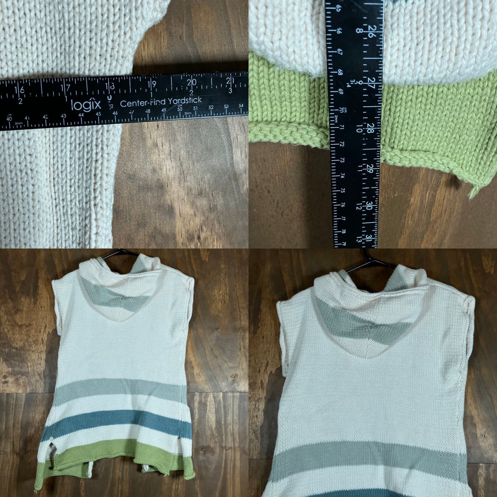 Vintage PURE HANDKNIT Womens White Hooded Sleeveless Vest Chunky Knit 100% Cotton XS/S Vest Women Winter Fall Spring Casual Knits with Pockets Womens Size XS / US 0-2 / IT 36-38 - 8 Thumbnail
