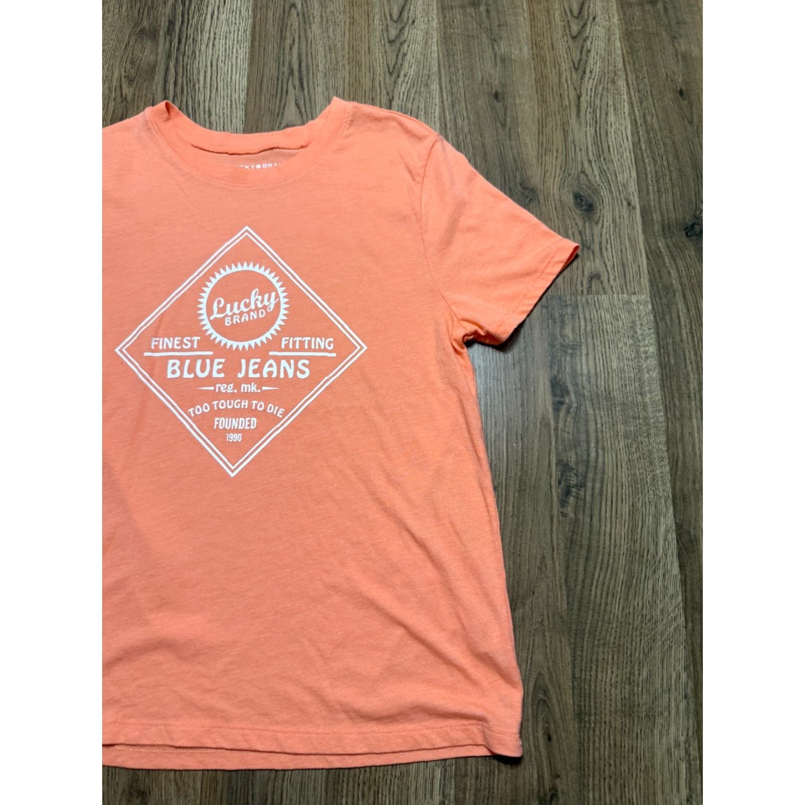 Lucky Brand Lucky Brand T-Shirt Women Medium Orange White Blue Jeans Print Crew Neck Size 32" / US 10 / IT 46 - 4 Thumbnail