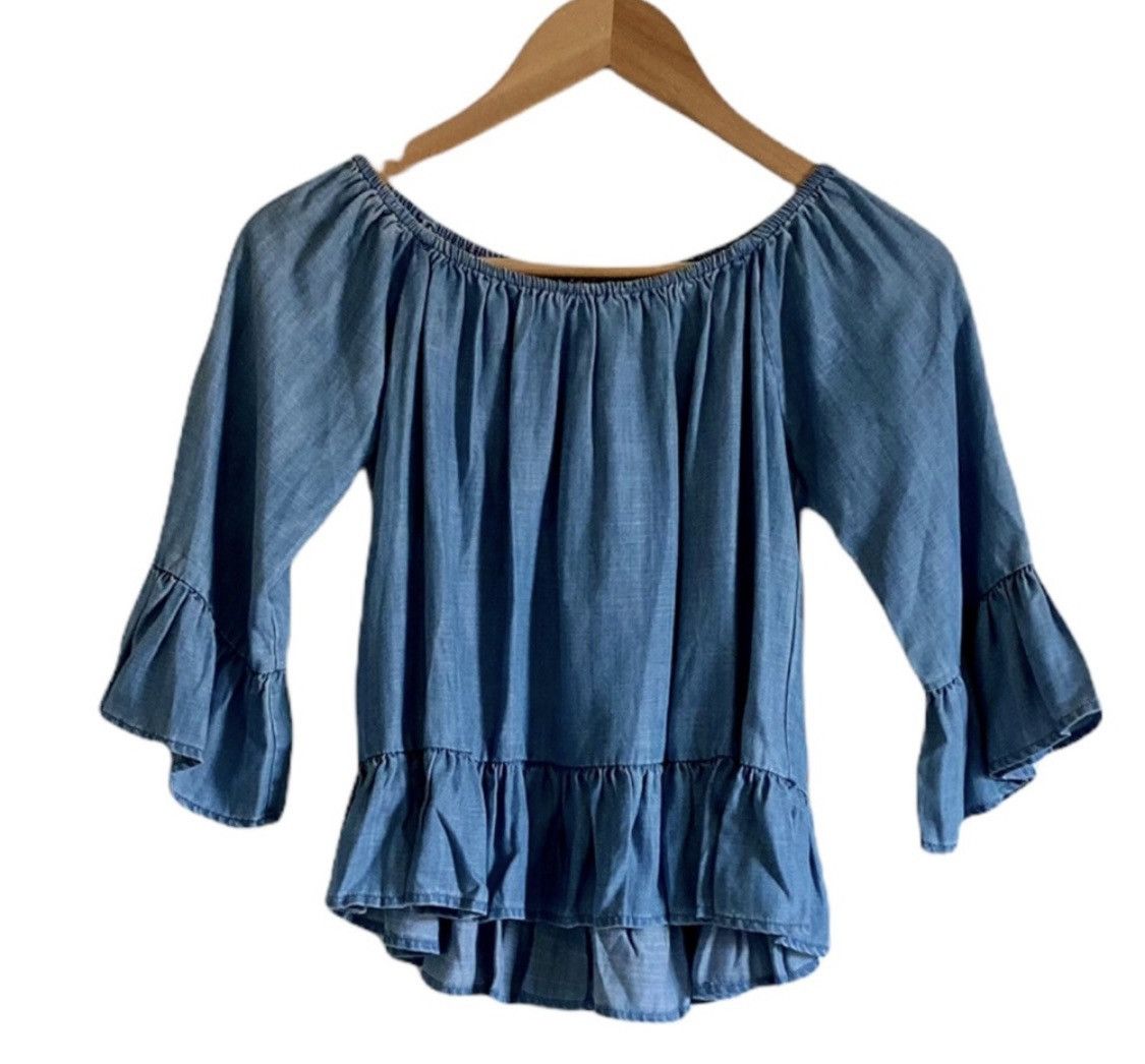 Gianni Valentino GIANNI BINI HERITAGE WASH DENIM OFF SHOULDER BELL SLEEVE TOP Size XS / US 0-2 / IT 36-38 - 3 Thumbnail