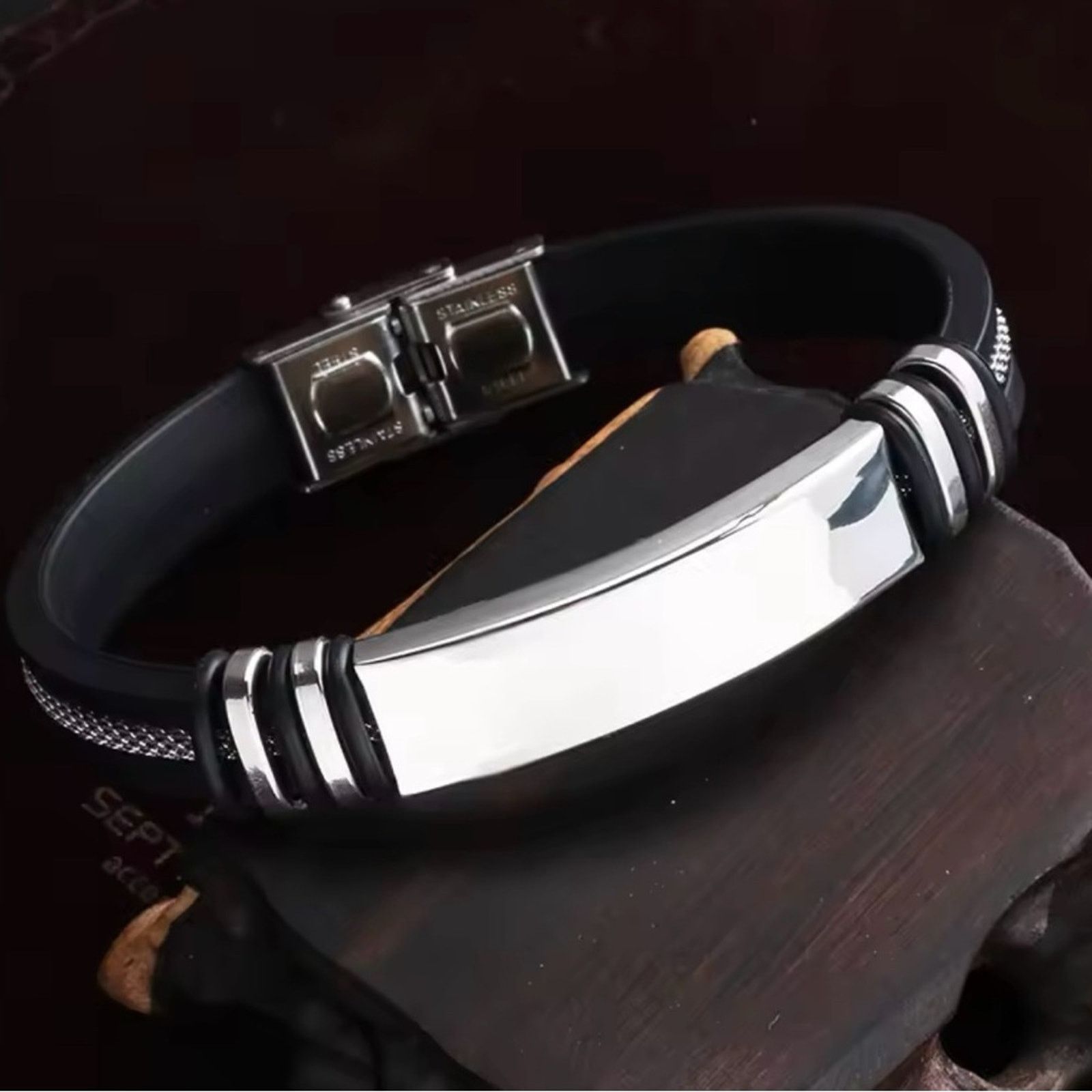 Other New Leather Stainless steal Men’s Bracelet 8.5” Size ONE SIZE - 3 Thumbnail