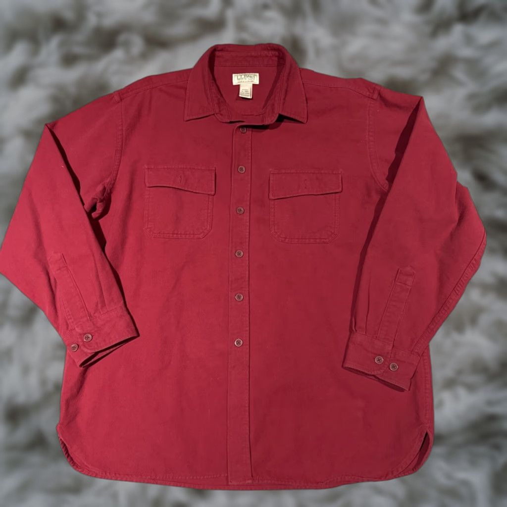 Vintage VINTAGE LL Bean Shirt Mens XL Burgundy Chamois Long Sleeve Button-Up Flannel Heavyweight Size US XL / EU 56 / 4 - 1 Thumbnail