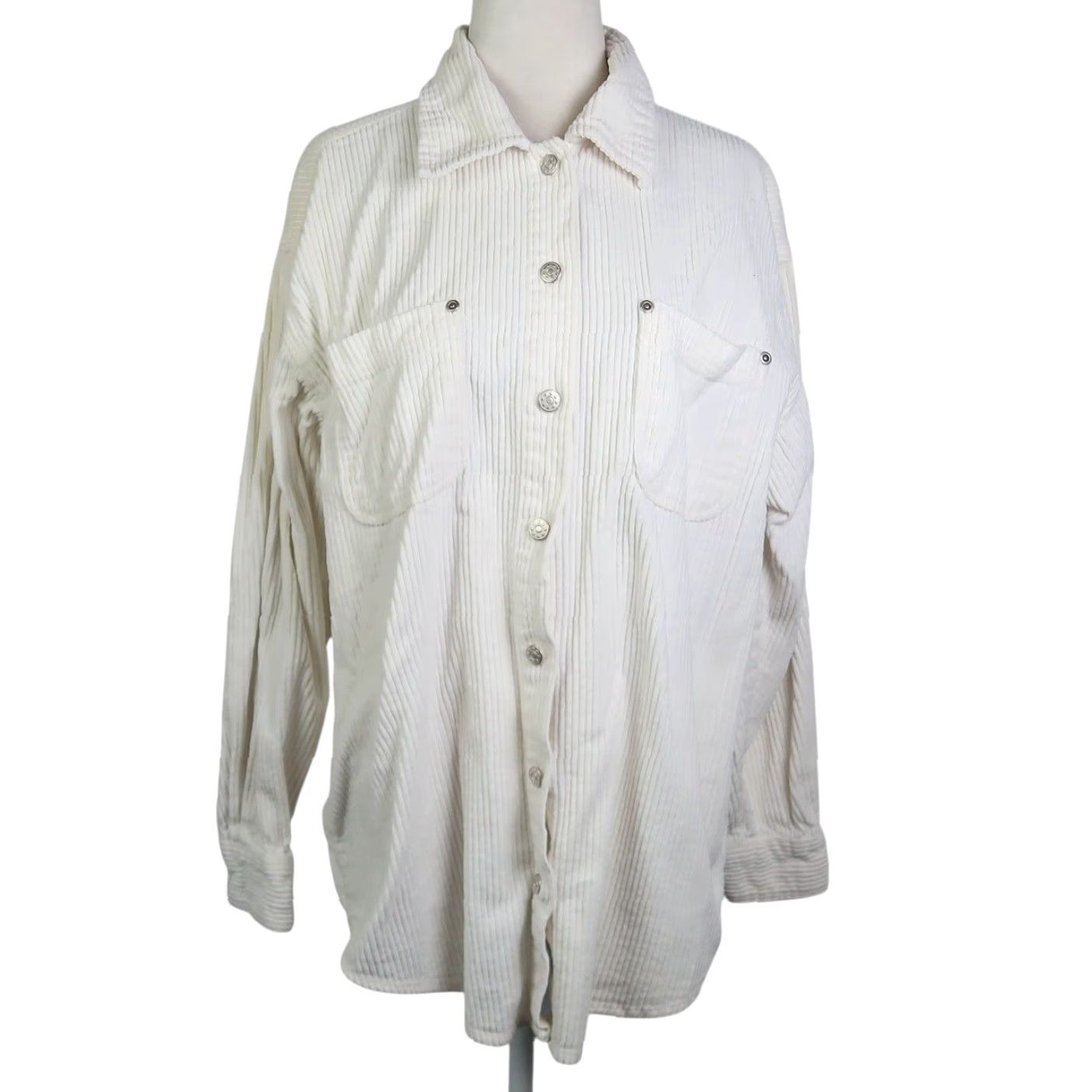 Vintage VINTAGE 90s Crossroads Cream Corduroy Shirt Jacket Small Women Size S / US 4 / IT 40 - 2 Thumbnail