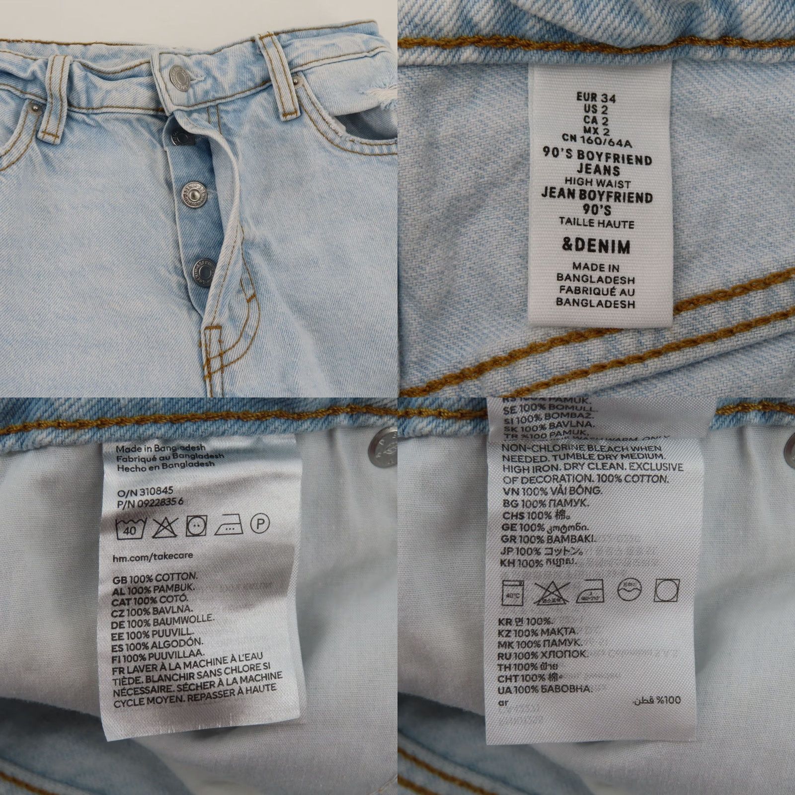 Denime VINTAGE &Denim Denim Blue 90s Boyfriend High Waist Jeans Button Fly Womens Size 2 Distressed Size 26" / US 2 / IT 38 - 8 Thumbnail