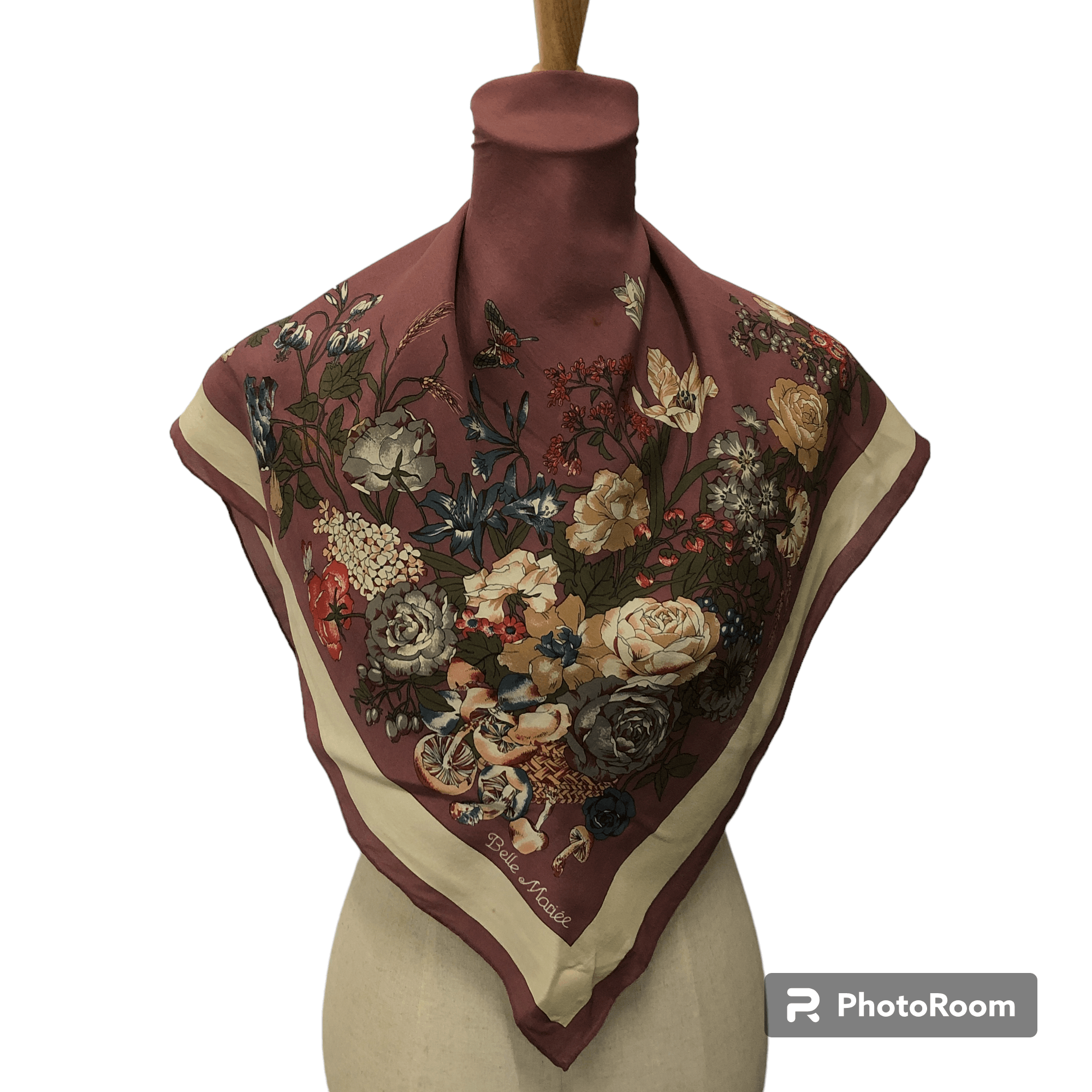 Vintage Belle Mariee Floral Hand Rolled Silk Scarf M968 Size ONE SIZE - 1 Thumbnail