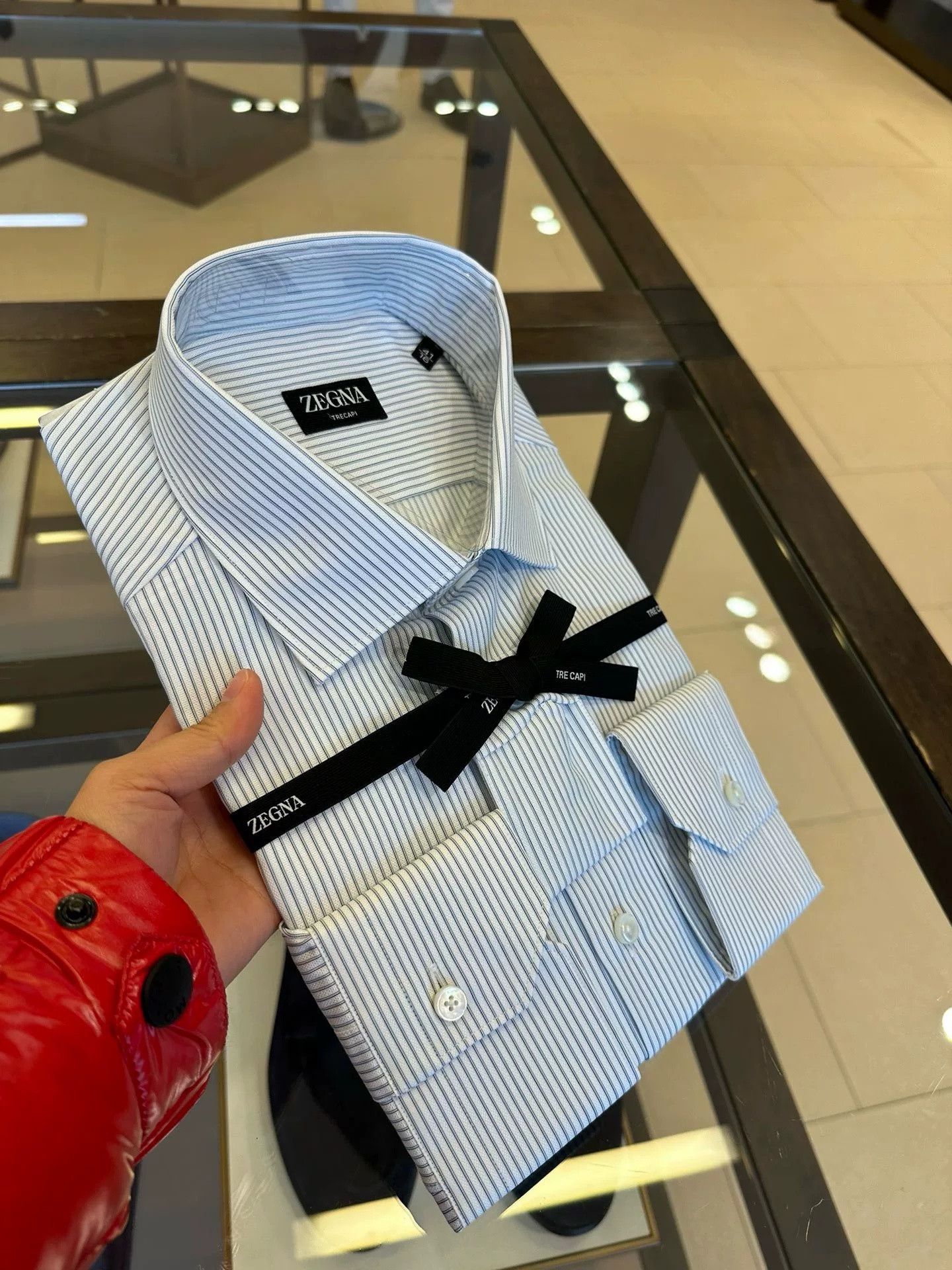 Ermenegildo Zegna Zegna White Blue Striped Men's Shirt Size US XS / EU 42 / 0 - 5 Thumbnail