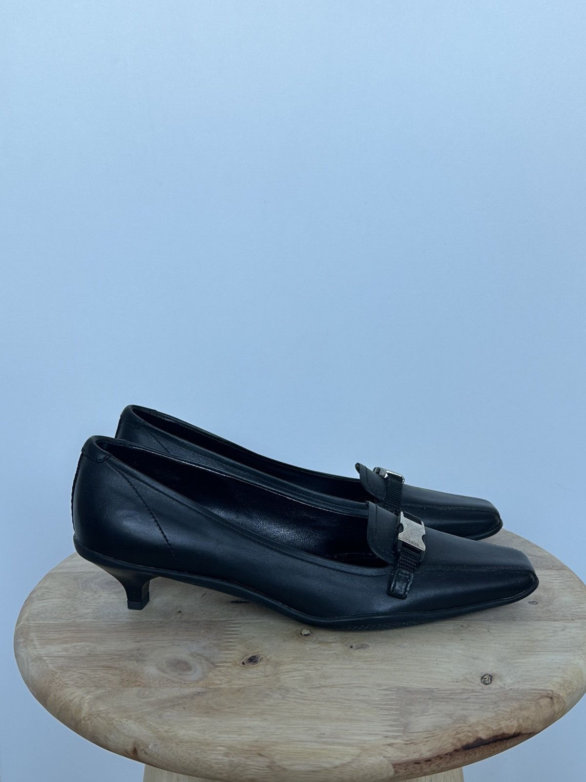 Prada Prada Black Leather Kitten Heel Pumps EU 36.5 Size US 5.5 / IT 35.5 - 4 Thumbnail