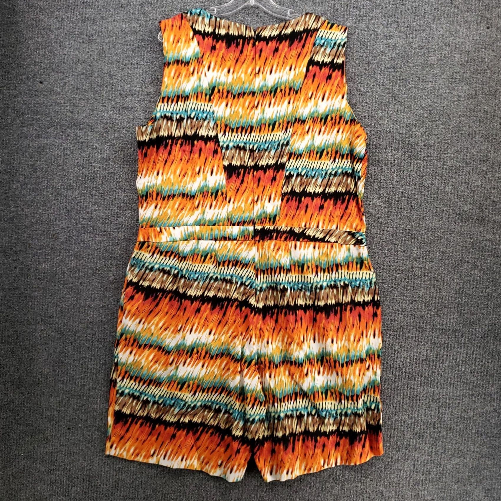 Vintage Ashley Stewart Romper Womens 20 Plus Orange Linen Blend V Neck Abstract Print Size 42" / US 20 - 2 Thumbnail