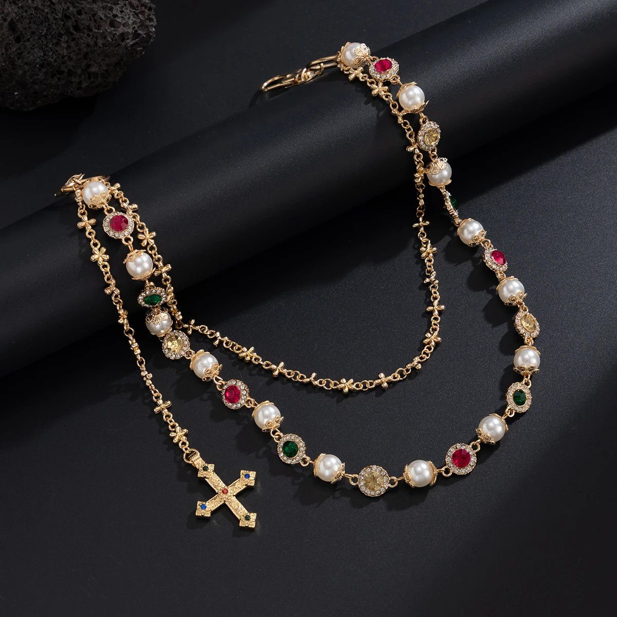 Jewelry Waist Luxury Cross Pearl Keychain Belt Chain Trousers Size ONE SIZE - 1 Preview