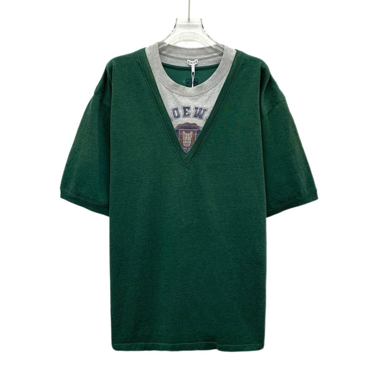 Loewe Green Short Sleeve V-Neck Layered Shirt Size US L / EU 52-54 / 3 - 1 Thumbnail