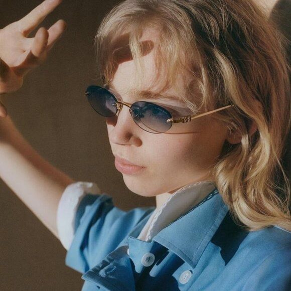 Miu Miu Miu Miu MUA54S ZVN80O Sunglasses Pale Gold Oval Frame Size ONE SIZE - 2 Thumbnail