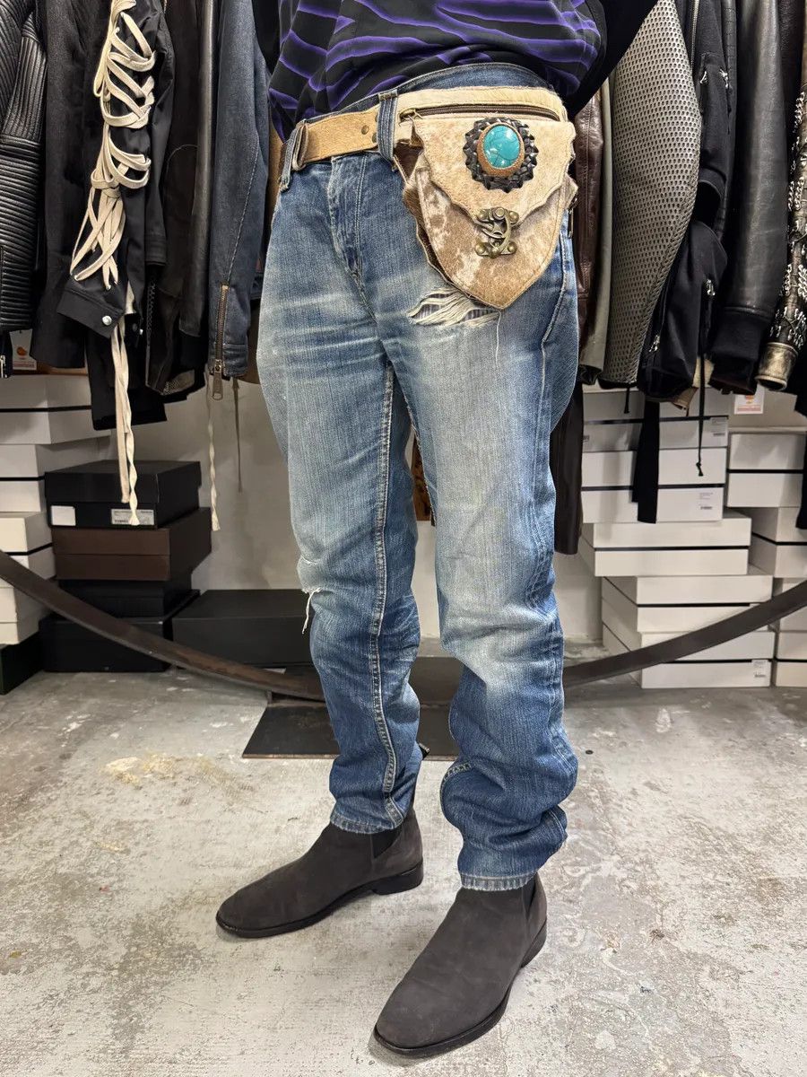 Western Beige Pony Hair Embellished Leather Belt