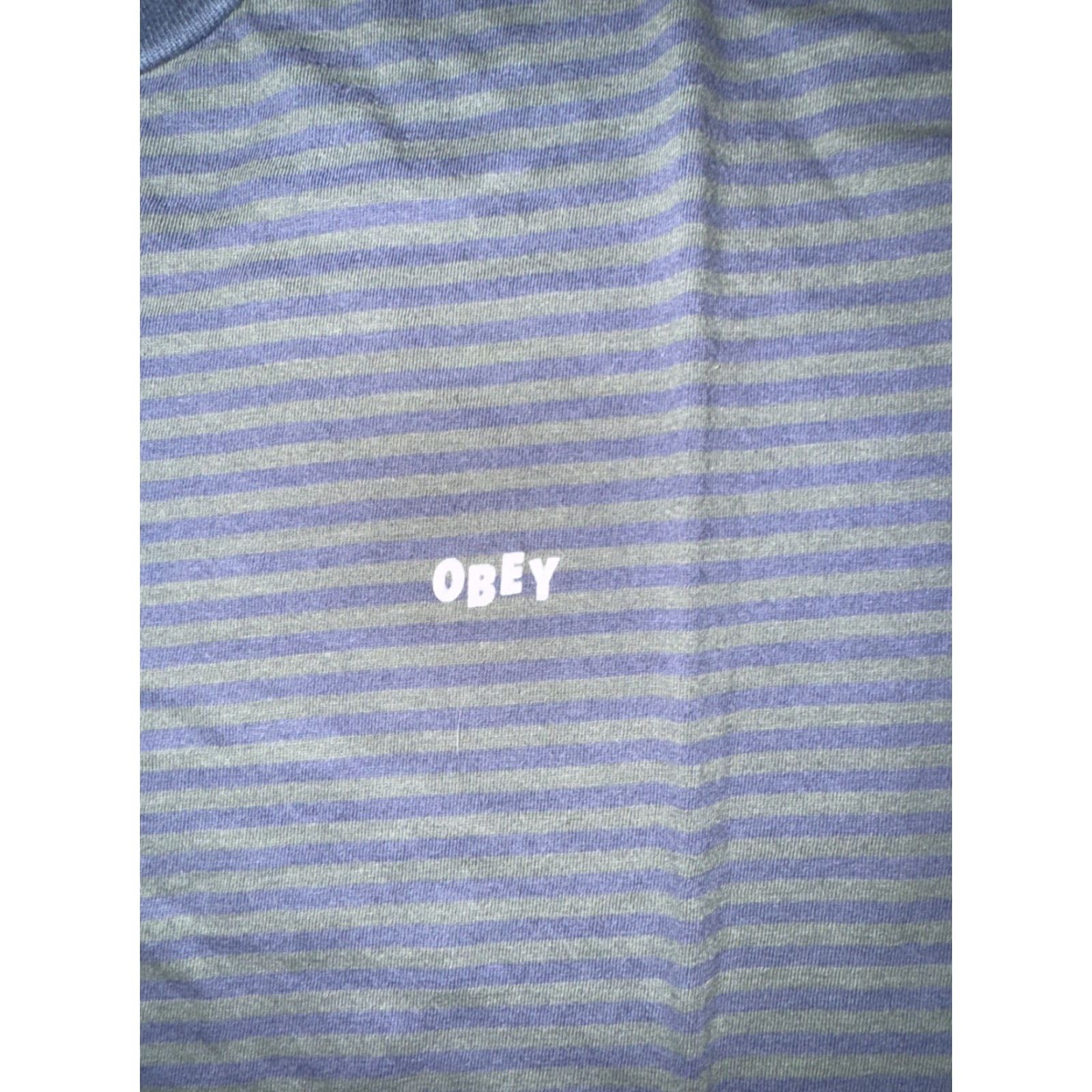 Obey OBEY Worldwide Striped T-Shirt Gray Blue Large Men Short Sleeve Crew Neck Cotton Streetwear Minimal Size US L / EU 52-54 / 3 - 2 Thumbnail
