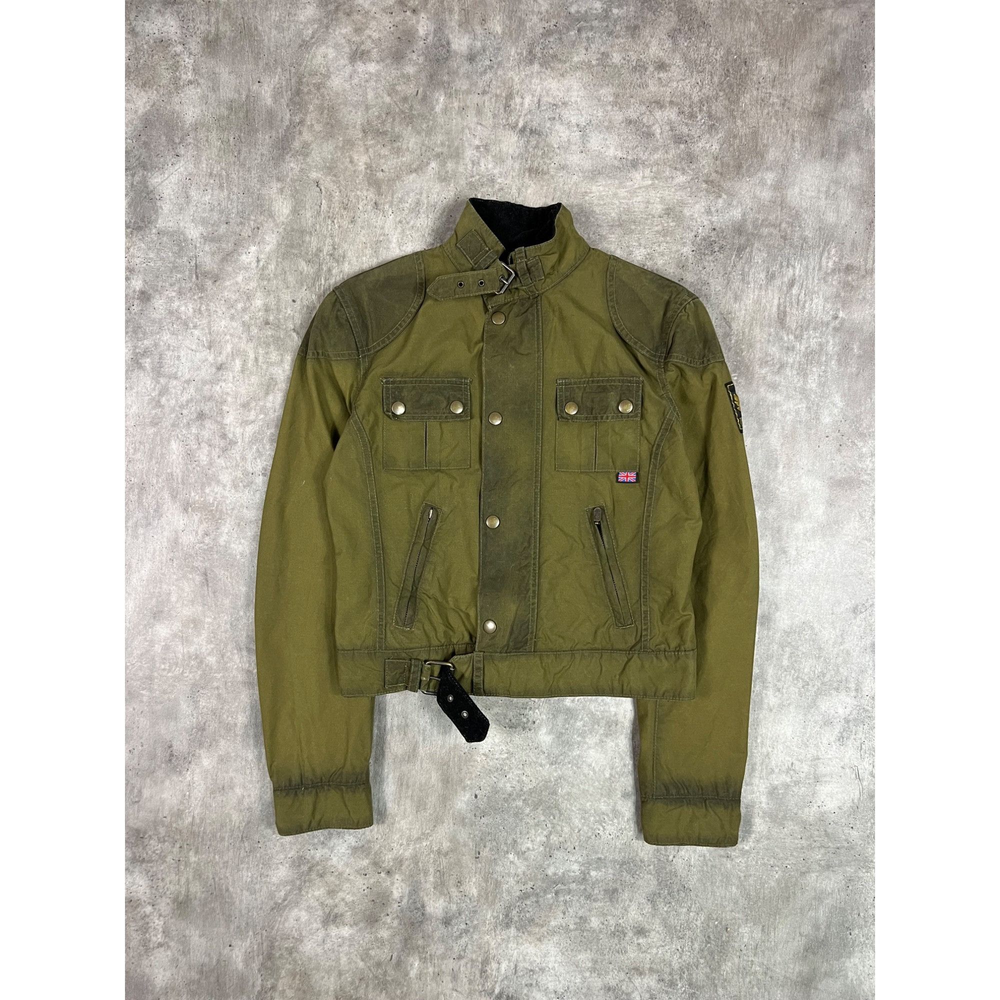 image of Vintage Belstaff Waxed Cropped Womens Jacket in Khaki (Size Medium)
