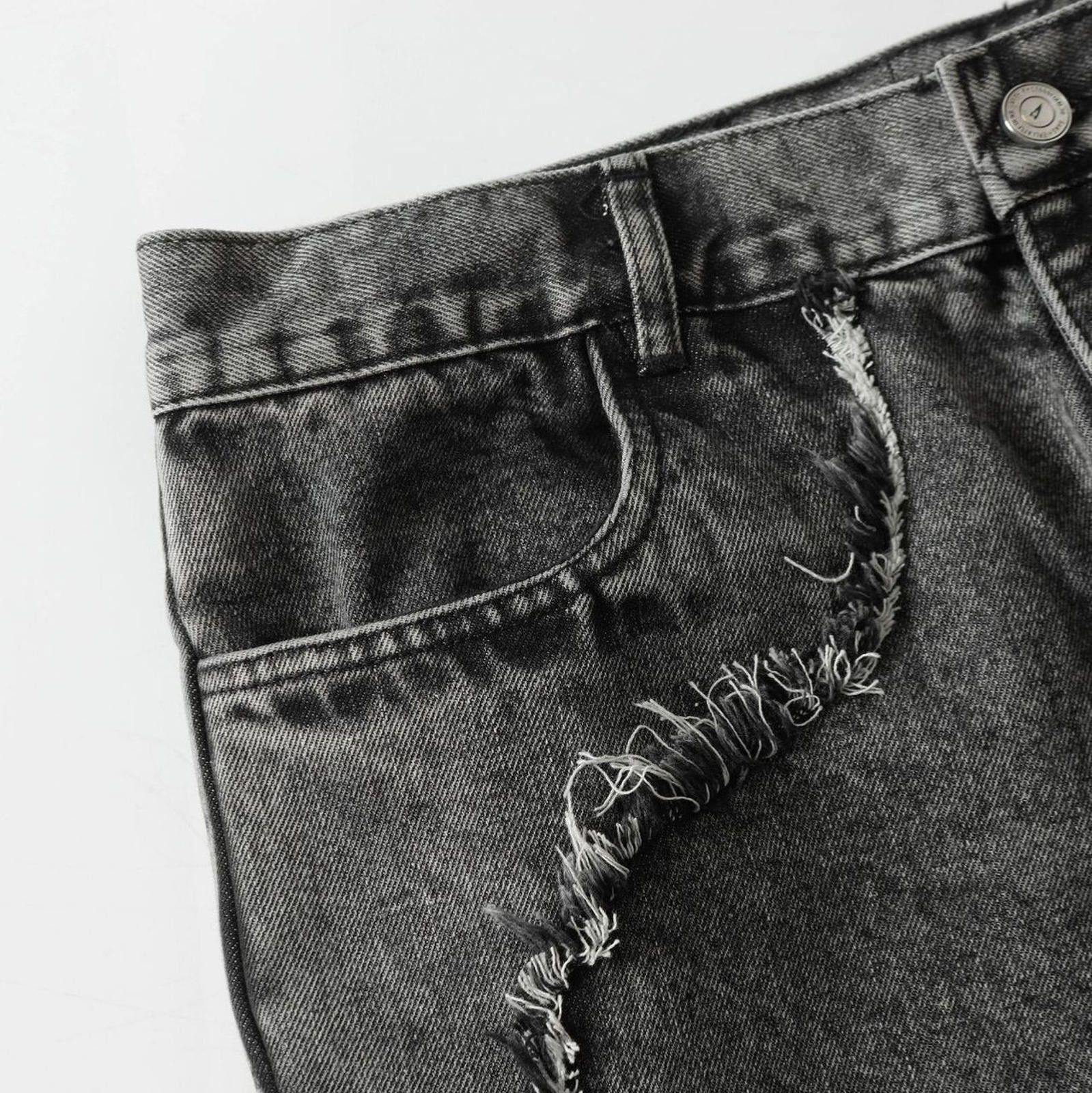 Japanese Brand Gray Distressed Flared Denim Jeans, Wide Leg Jeans Size US 30 / EU 46 - 8 Thumbnail