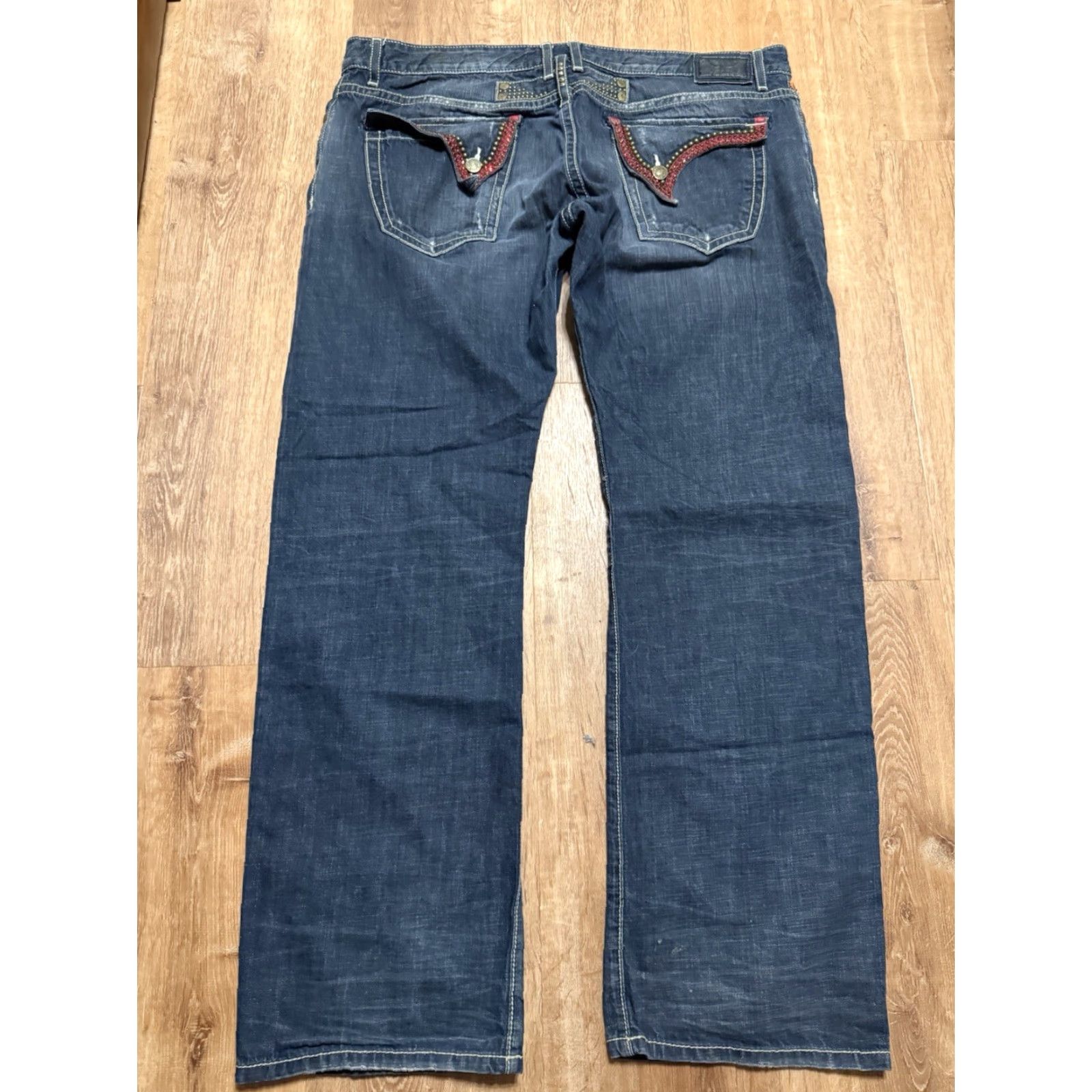 Vintage VINTAGE Robins Jean Jeans 42 5-Pocket Embellished Studded Long Flap Dark Wash Red Embellish Mens Size US 42 / EU 58 - 3 Thumbnail