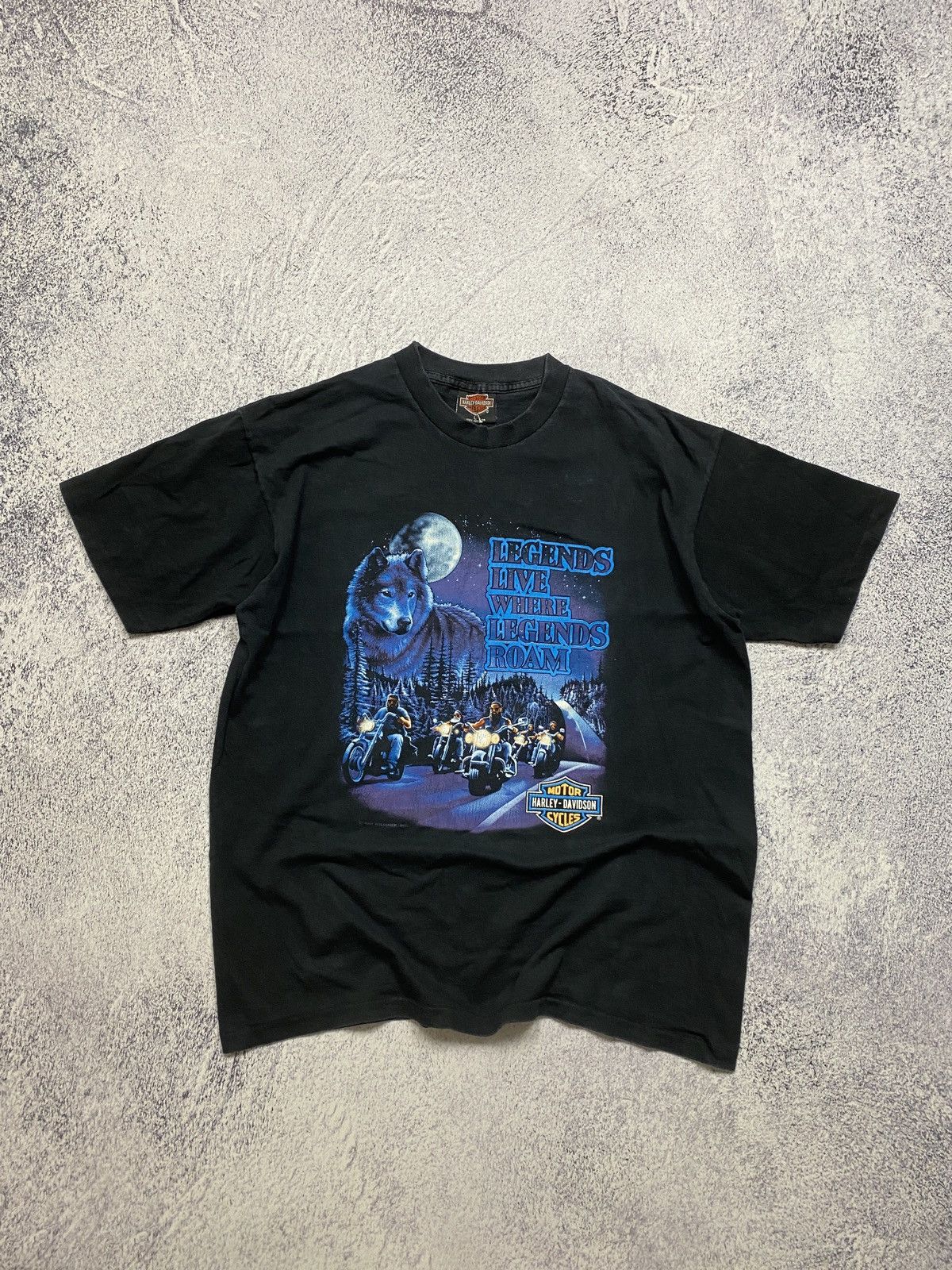 Harley Davidson × Vintage 1991 Vtg Harley Davidson Legends Live Where Legends Roam Tee Size US L / EU 52-54 / 3 - 1 Thumbnail