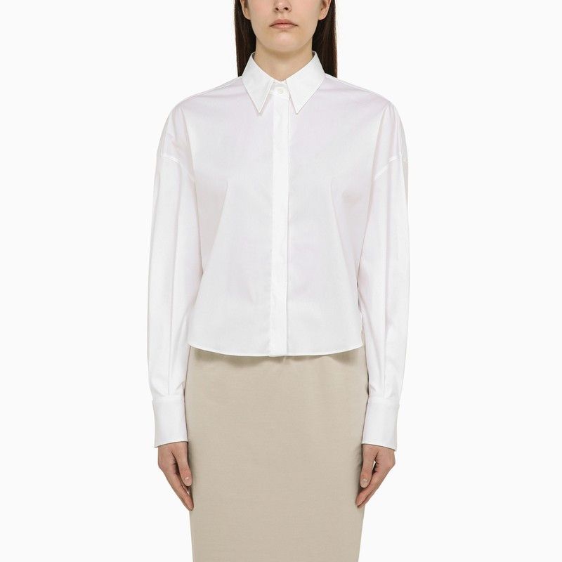 image of Brunello Cucinelli White Cotton-Blend Shirt, Women's (Size Small)