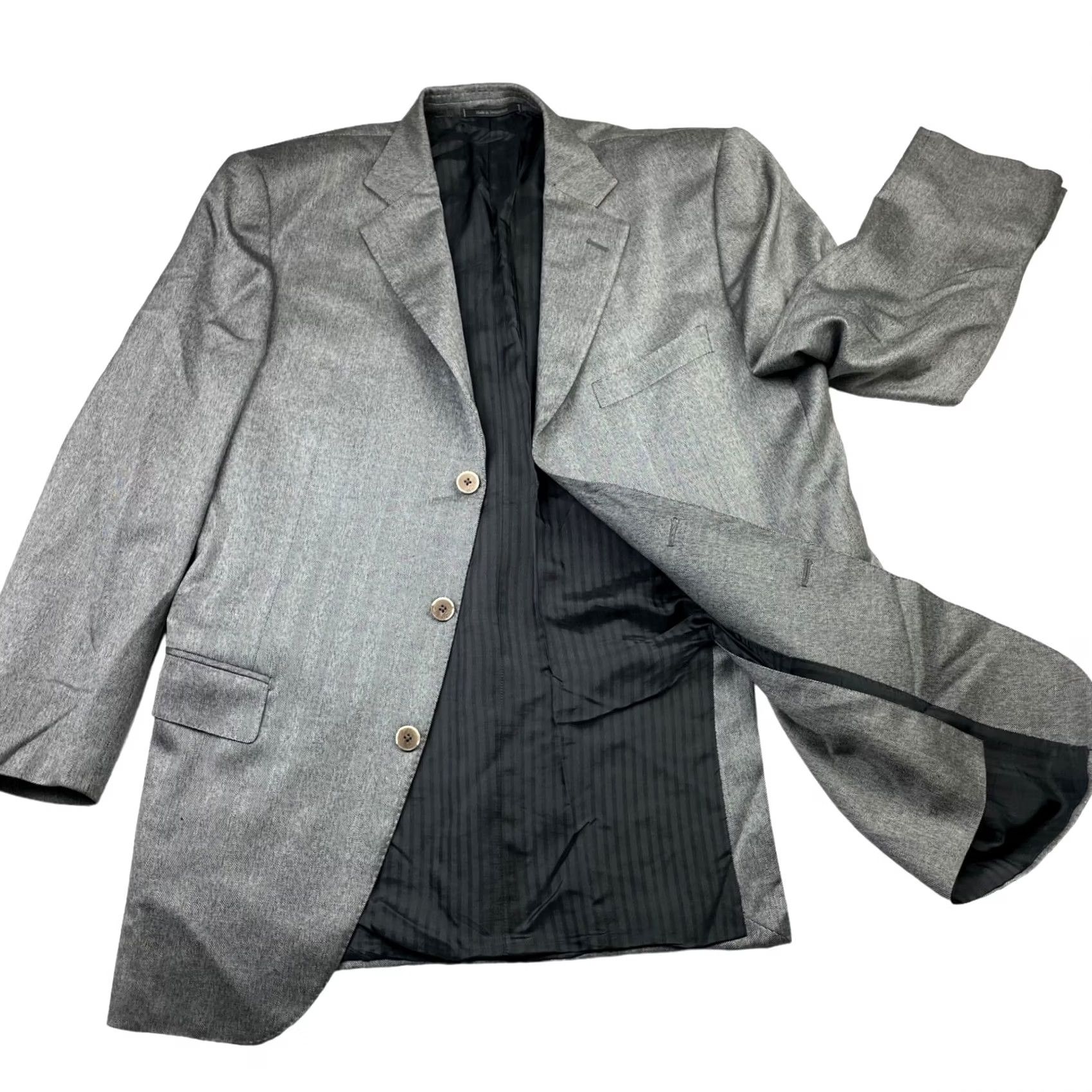 Ermenegildo Zegna Ermenegildo Zegna Blazer Men's Silk Wool Gray Herringbone 42R US 54 EU Size 42R - 3 Thumbnail