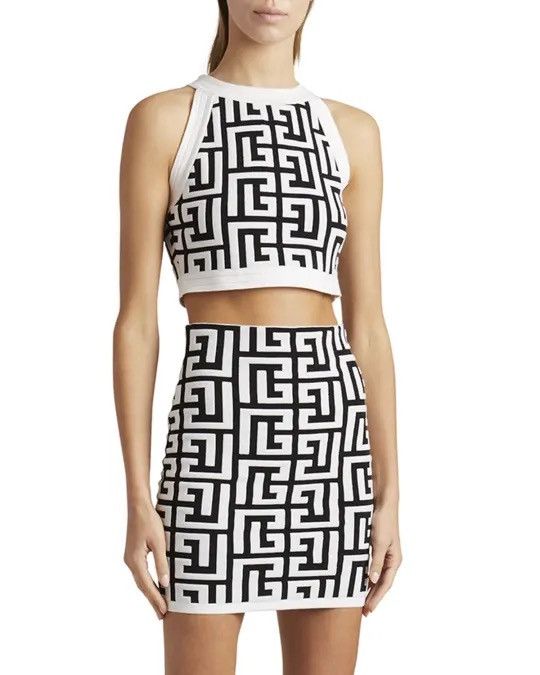 Balmain Balmain 2-piece Monogram Knitted Crop Top & High Waist Skirt Size XS / US 0-2 / IT 36-38 - 2 Thumbnail