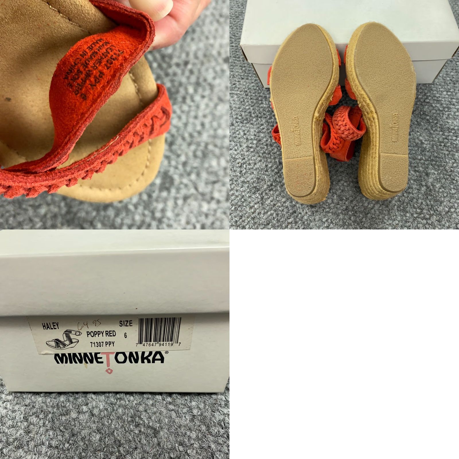 Minnetonka VINTAGE Minnetonka Women’s Sandals Size 6 Leather Wedge Open Toe Poppy Red Strappy Size US 6 / IT 36 - 8 Thumbnail
