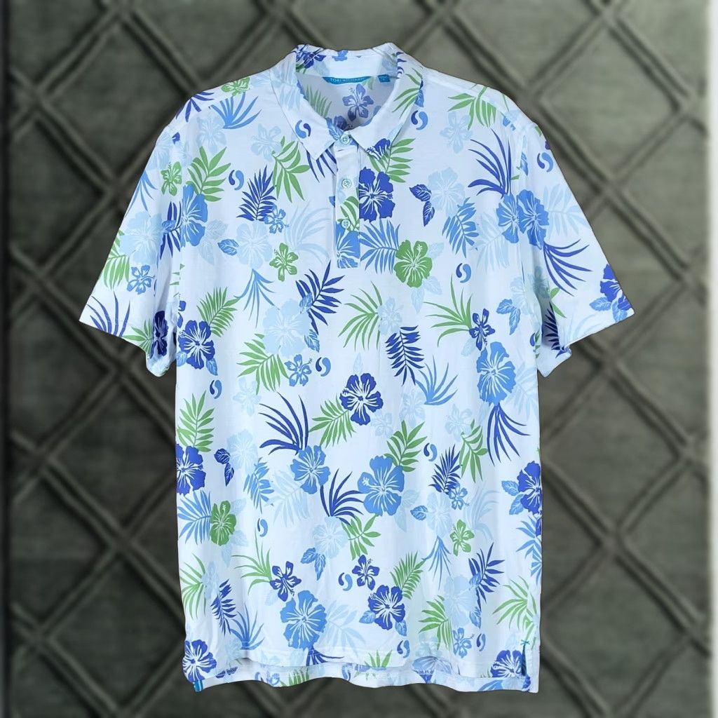 Tori Richard Tori Richard Polo Shirt Mens L Hawaiian Tropical Floral Hibiscus White Blue Shirts Golf Beach Tropical Multicolor 90s? Size US L / EU 52-54 / 3 - 1 Thumbnail