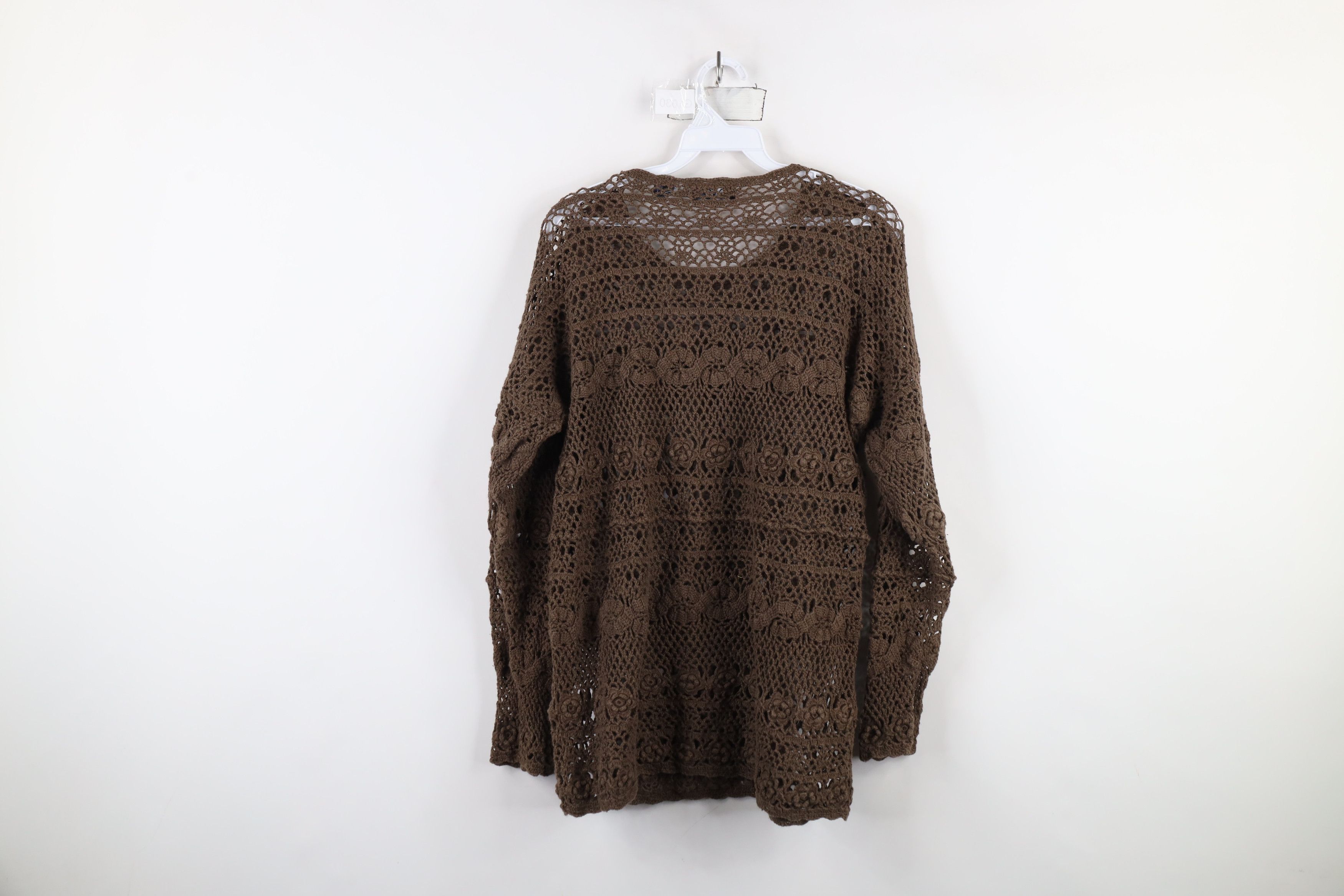 Vintage Vintage 90s Y2K Babydoll Crochet Knit Flower Sweater Brown Size M / US 6-8 / IT 42-44 - 7 Thumbnail