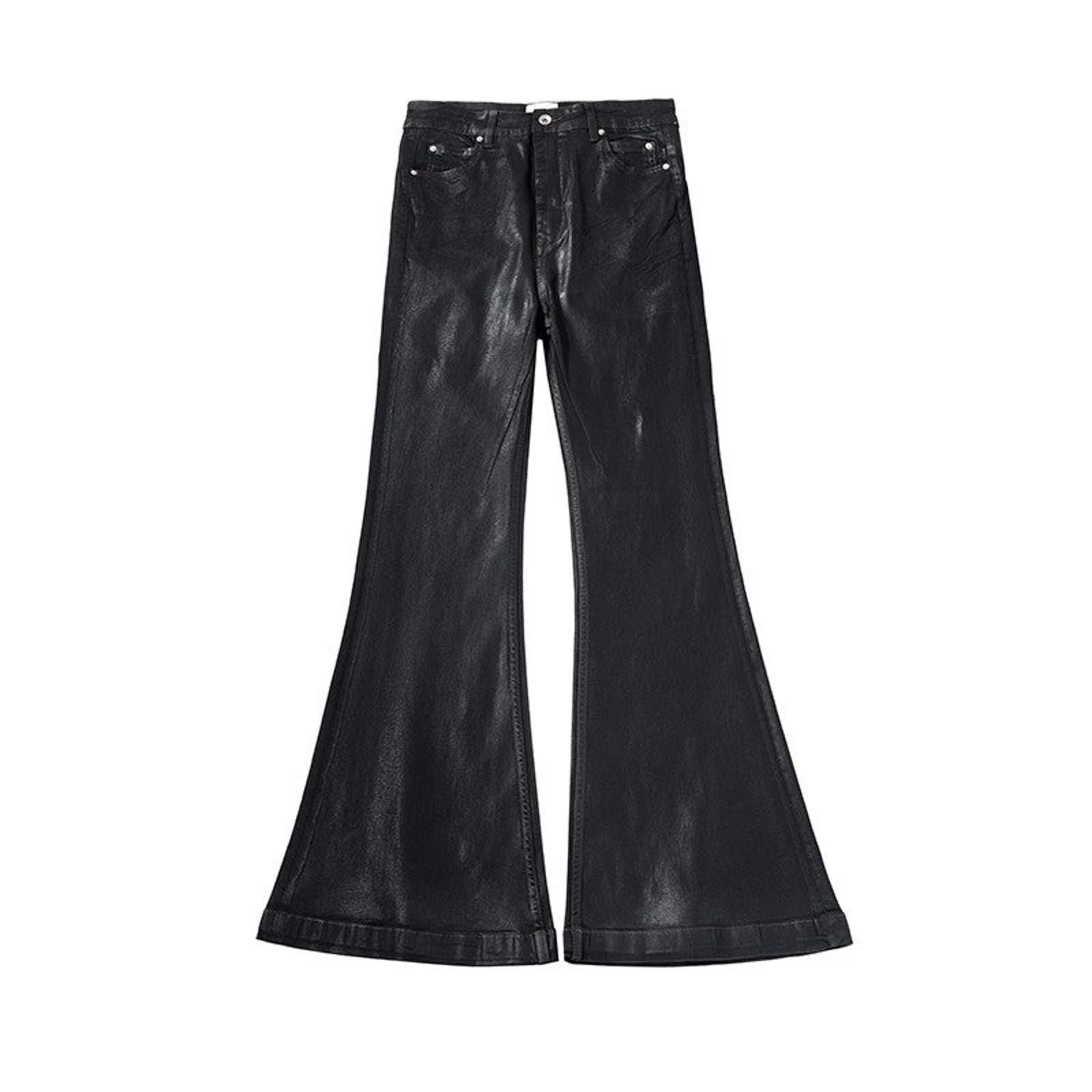 Japanese Brand Black Faux Leather Chunky Flared Pants Size US 33 - 5 Thumbnail