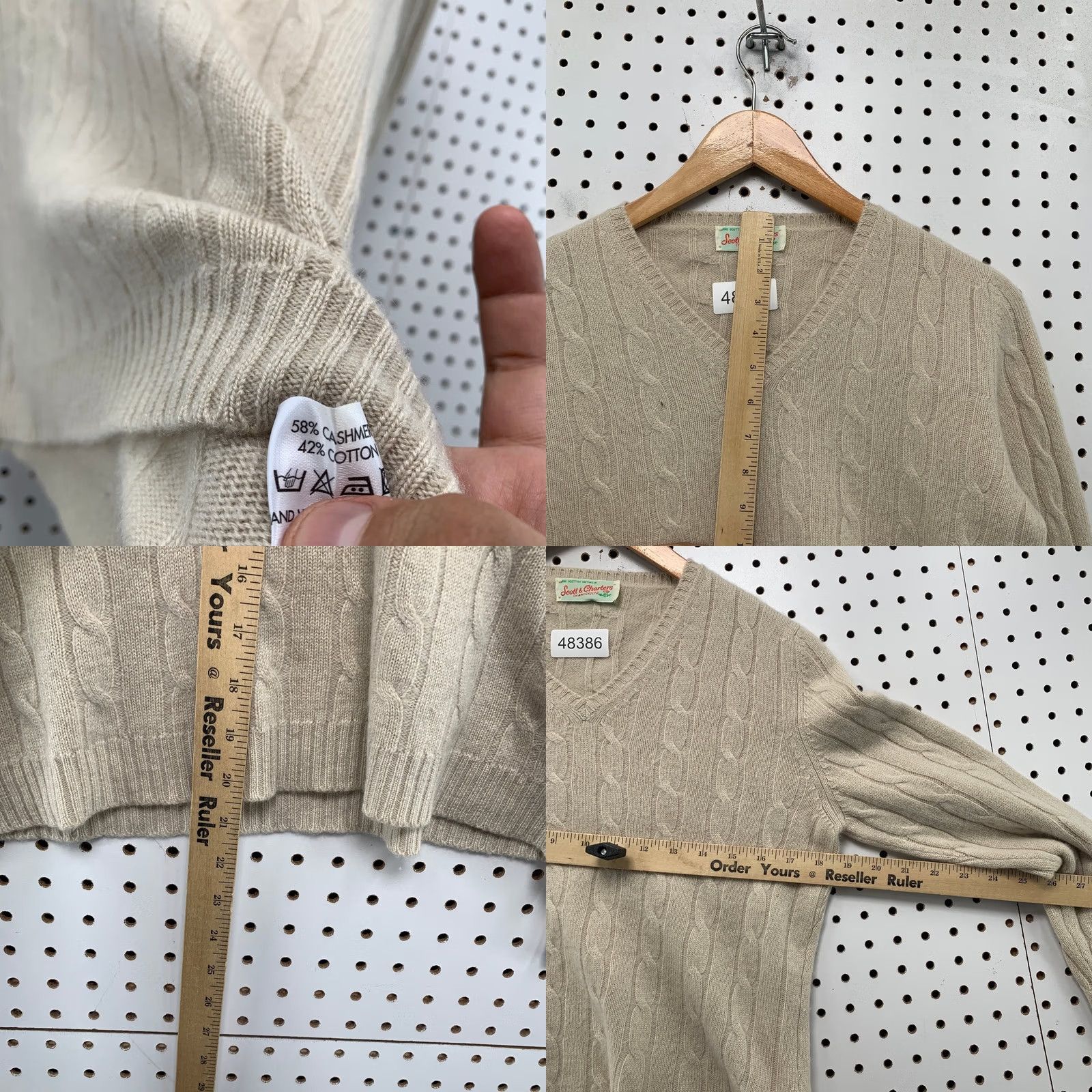 Vintage VINTAGE Scott Charters Cashmere Sweater Women M Beige Cable Knit V Neck Pullover Size M / US 6-8 / IT 42-44 - 8 Thumbnail