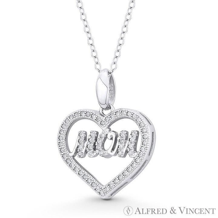 Other Heart Charm CZ Crystal "Mom" Script Pendant Size ONE SIZE - 1 Preview
