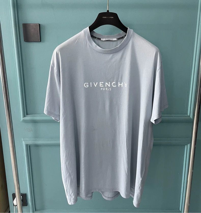 Givenchy Haze Blue Chest Dissolved Logo Short Sleeve T-Shi