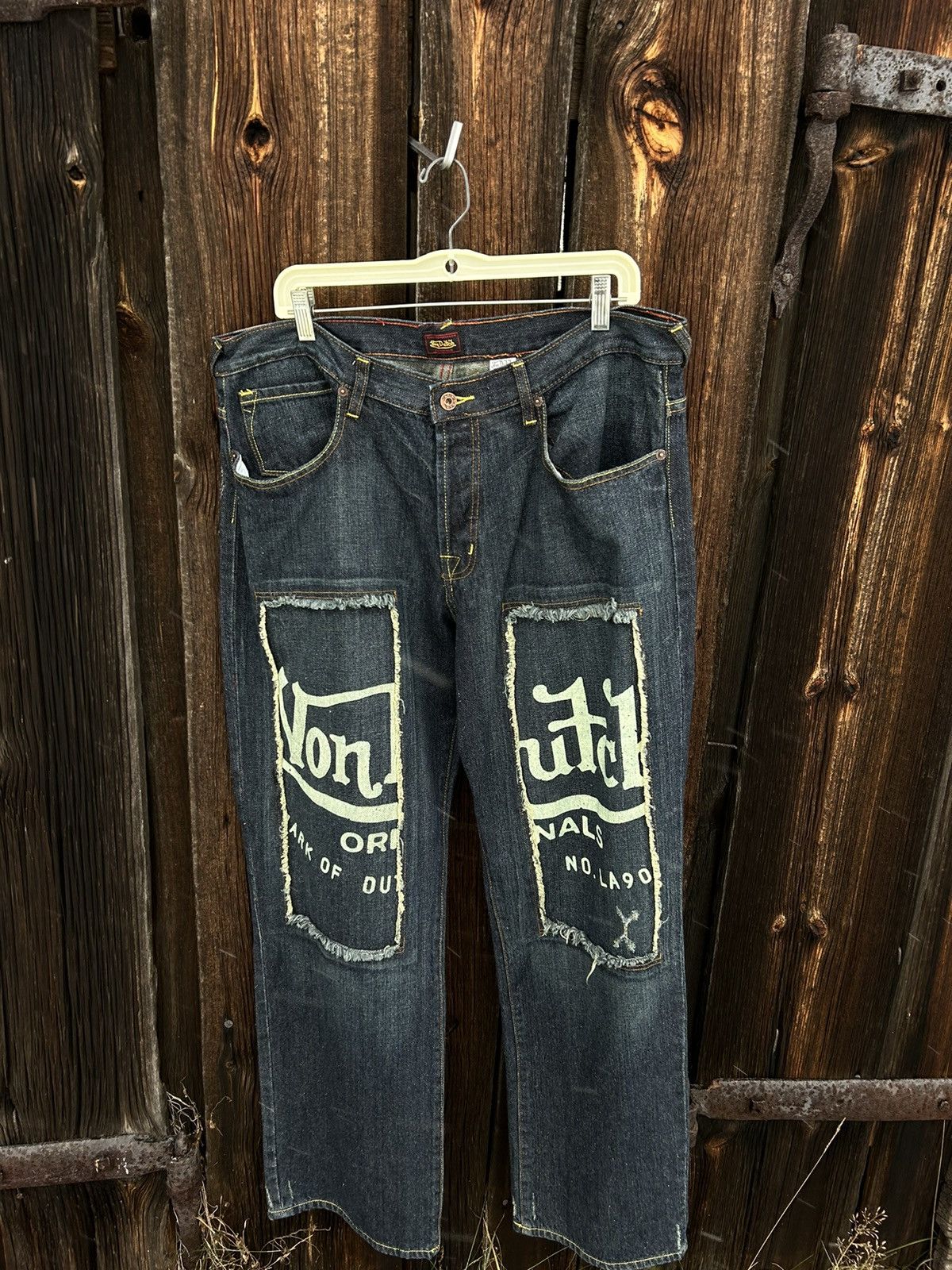 image of Vintage Von Dutch Big Logo Patchwork Baggy Jeans Denim 38, Men's