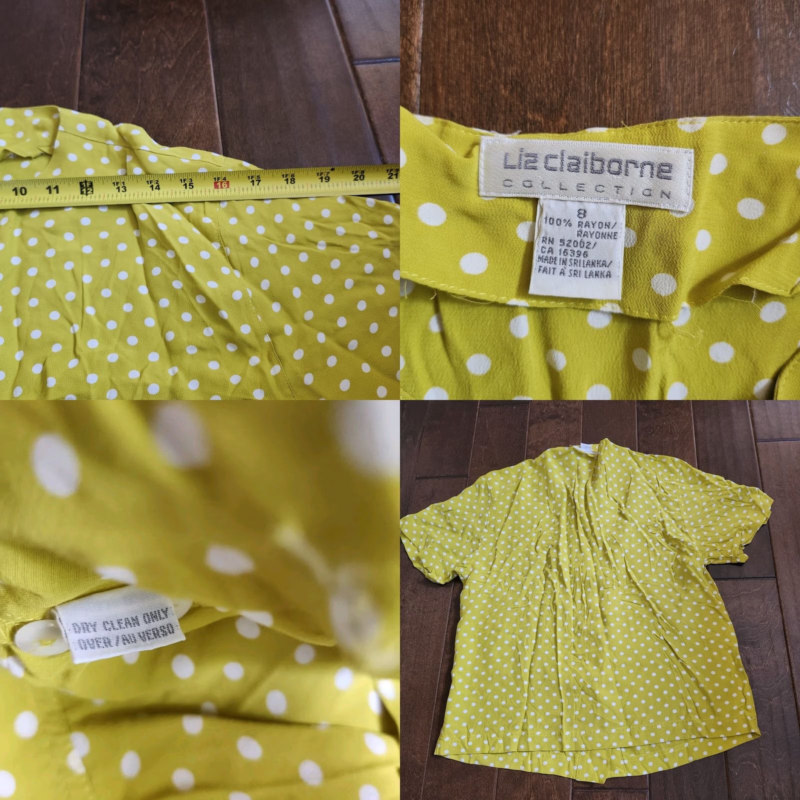 Liz Claiborne Liz Claiborne Collection Blouse Women's Short Sleeve Yellow Polka Dot Pullover Size 8 Quiet Colorful Casual Travel Spring Summer Fall Regular Womens Size M / US 6-8 / IT 42-44 - 9 Thumbnail