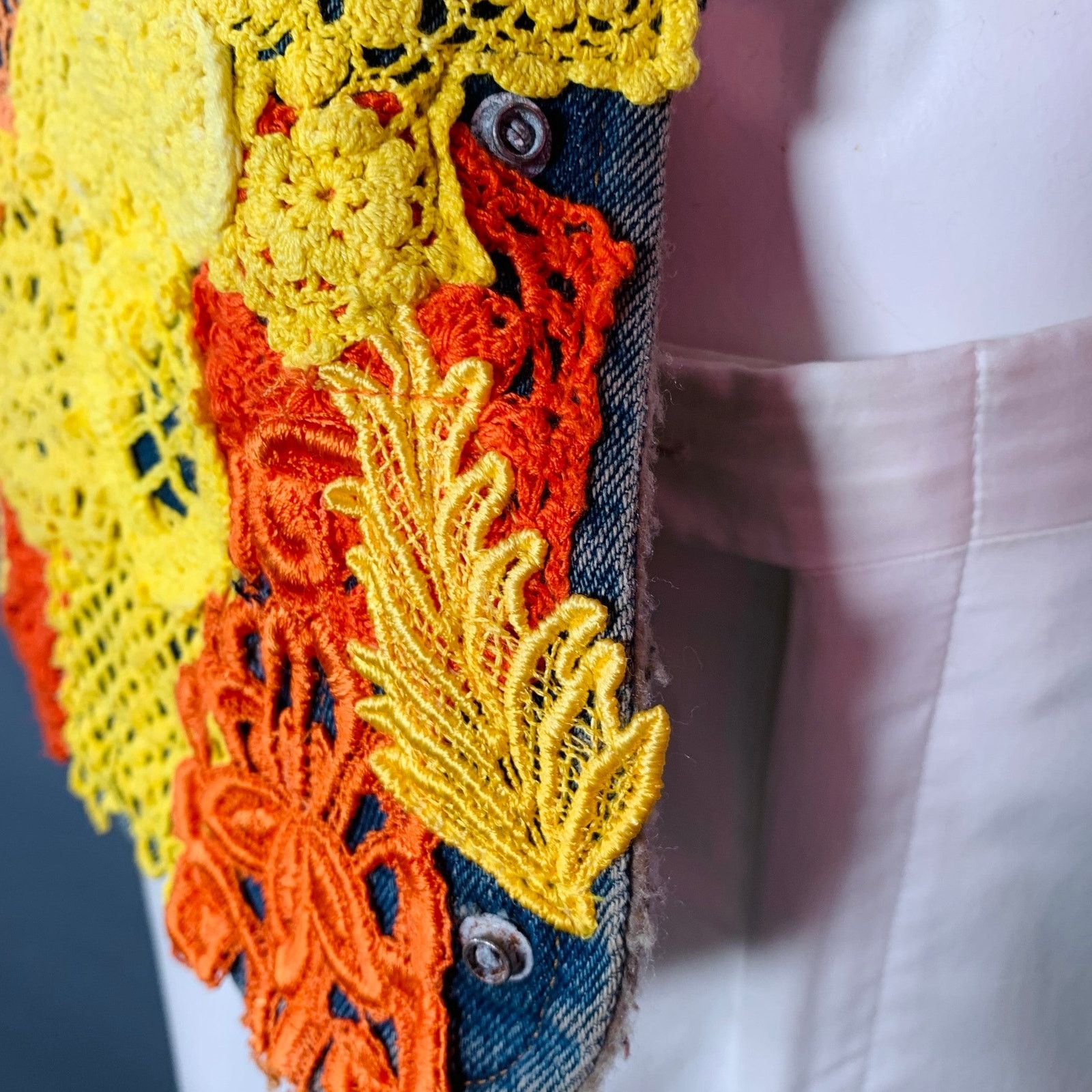Earthling Poetic Lust Blue Orange Yellow Lace Crochet Cotton Snaps Size US XL / EU 56 / 4 - 7 Thumbnail