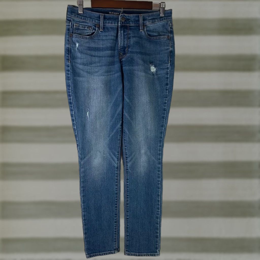 Old Navy Old Navy Curvy Skinny Jeans Womens 8 Medium Blue Distressed Darci Mid-Rise Jeans Size 30" / US 8 / IT 44 - 1 Thumbnail