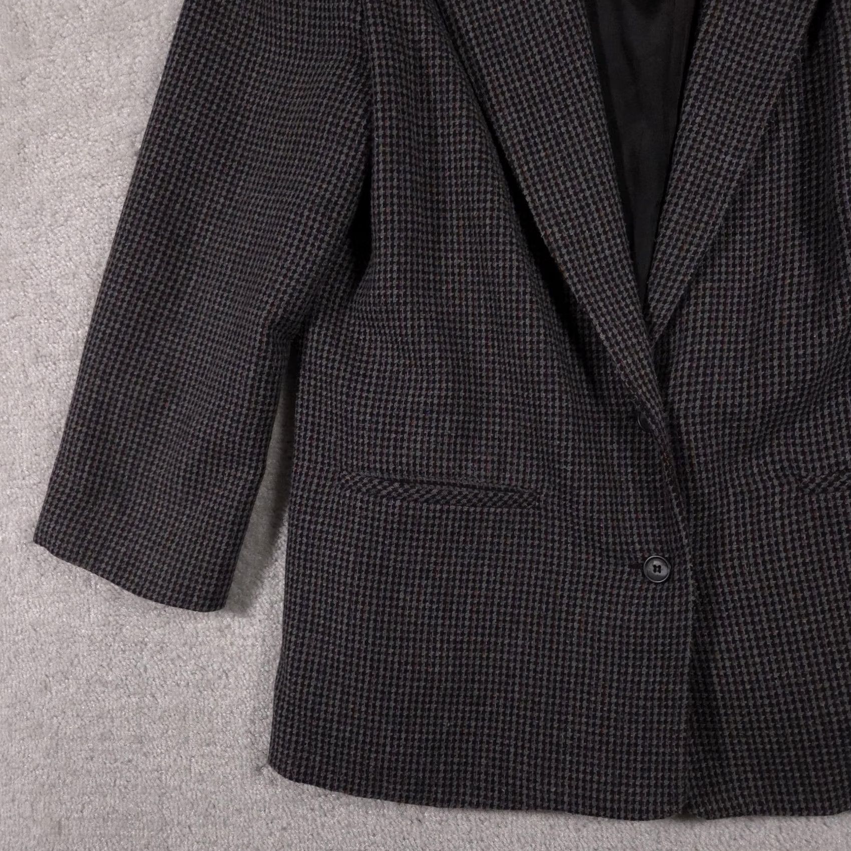 Vintage Norton McNaughton Blazer Womens 14 Medium Wool Blend Houndstooth Jacket Gray Classic Business Women Size XL / US 12-14 / IT 48-50 - 4 Thumbnail