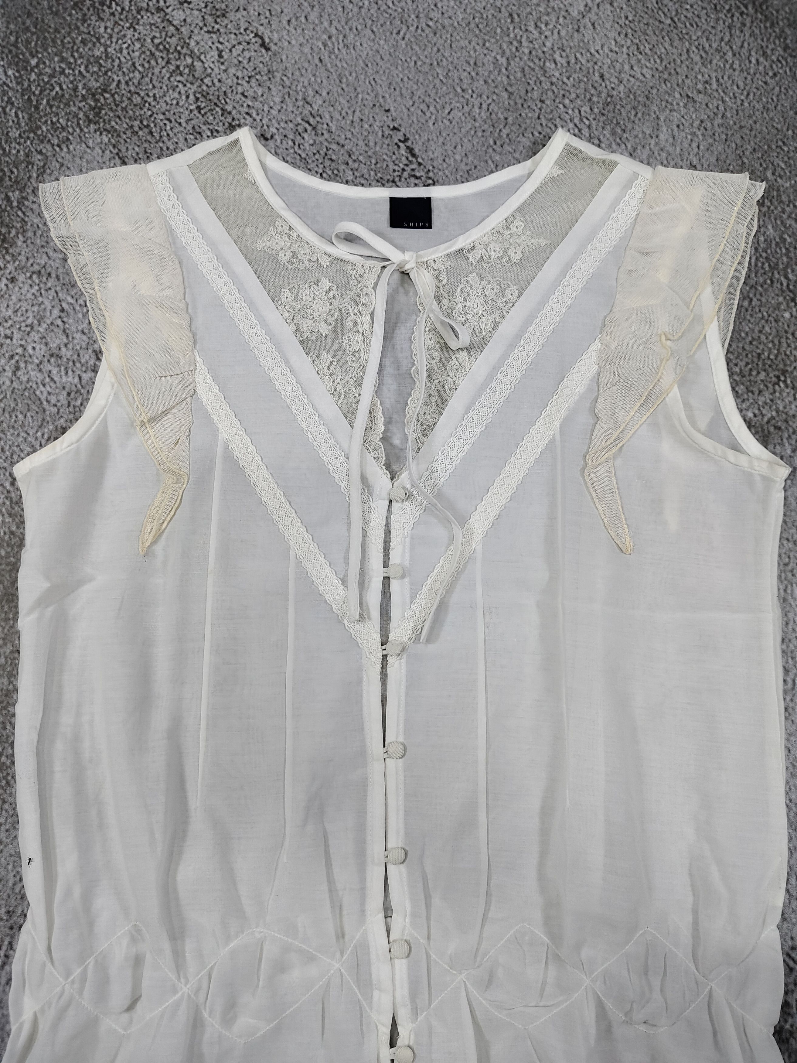 SHIPS 2000s Ships🇯🇵 Lace Panel Pintuck Ribbon Tie Neck Peplum Size M / US 6-8 / IT 42-44 - 6 Thumbnail
