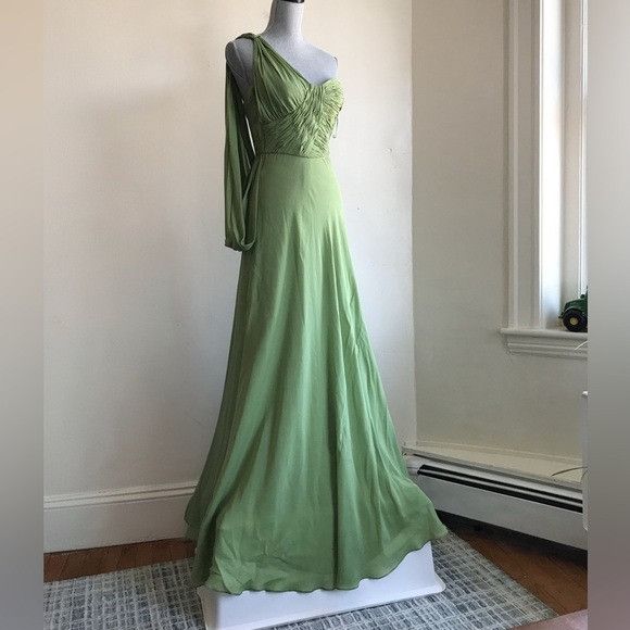NWT Escada Pleated Draped Fishtail One-Shoulder Green Specia