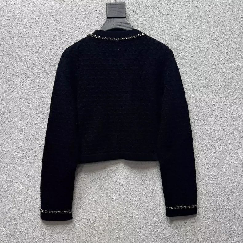 Chanel Chanel 23B black gold chain leather chain cashmere cardiga Size XS / US 0-2 / IT 36-38 - 2 Thumbnail