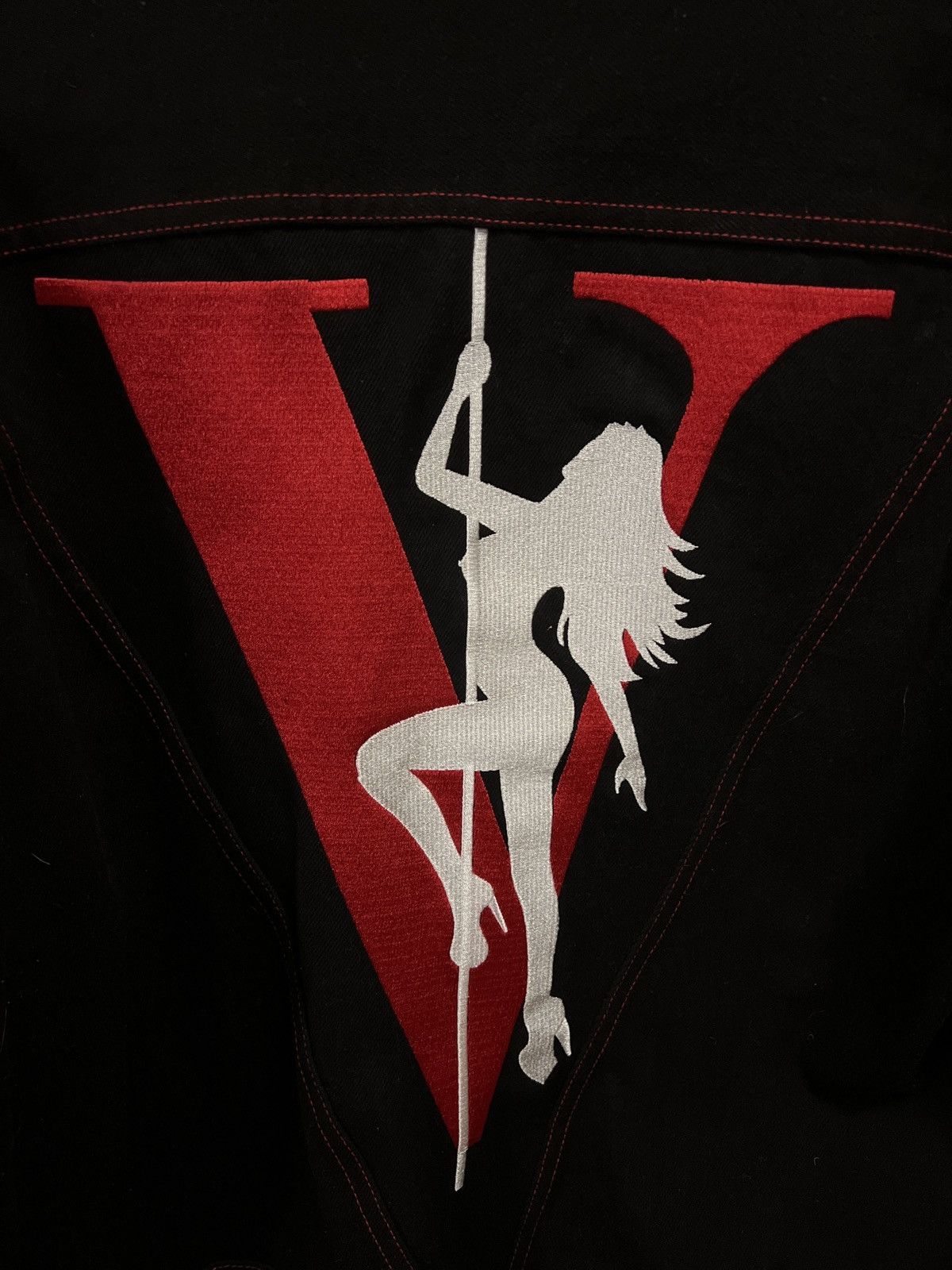 VLONE Black & Red LA Exclusive Stripper Pole Denim Jacket