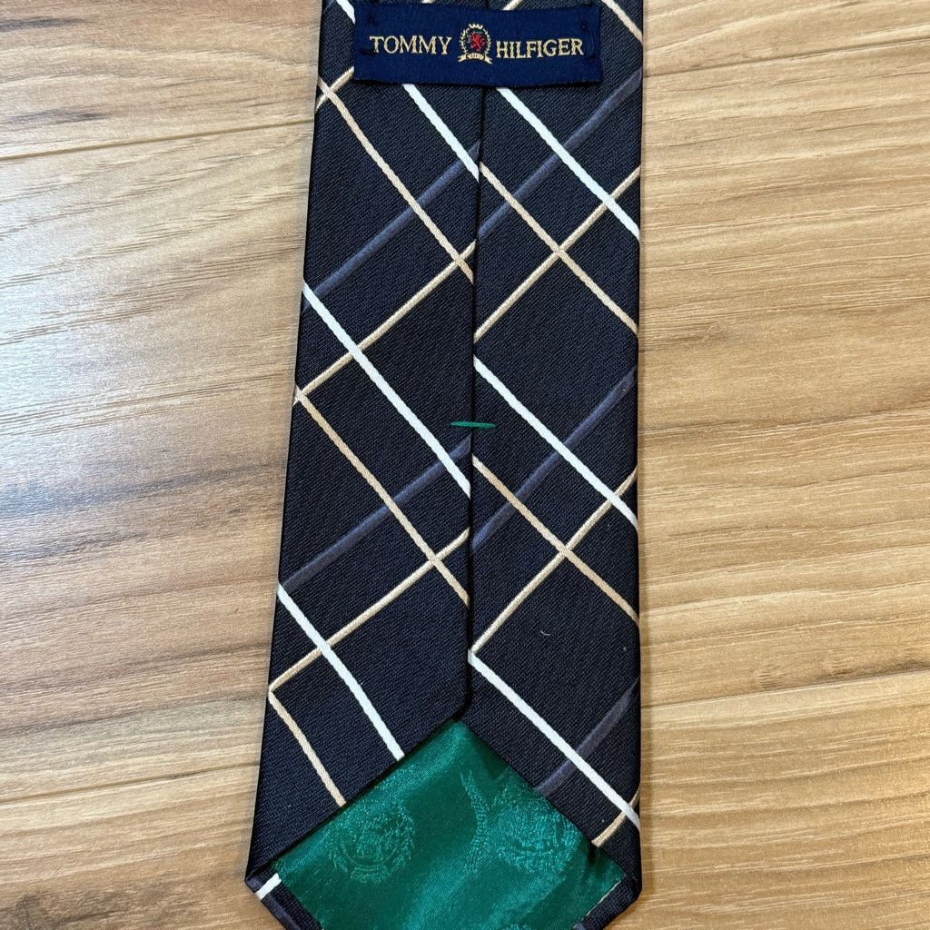 Tommy Hilfiger Tommy Hilfiger Black Silk Windowpane Tie USA 3.75” Classic Size 26 - 2 Thumbnail