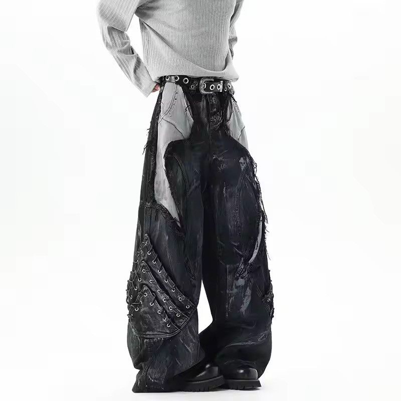 Japanese Brand Loose Style Patchwork Drawstring Denim Pant Size US 27 - 6 Thumbnail