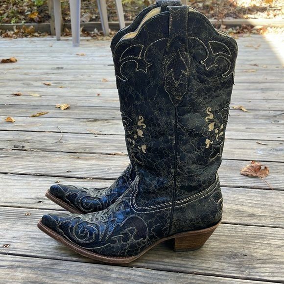 Corral Corral Vintage Black Goat Leather Snake Western Cowboy Cowgi Size US 9 / IT 39 - 5 Thumbnail