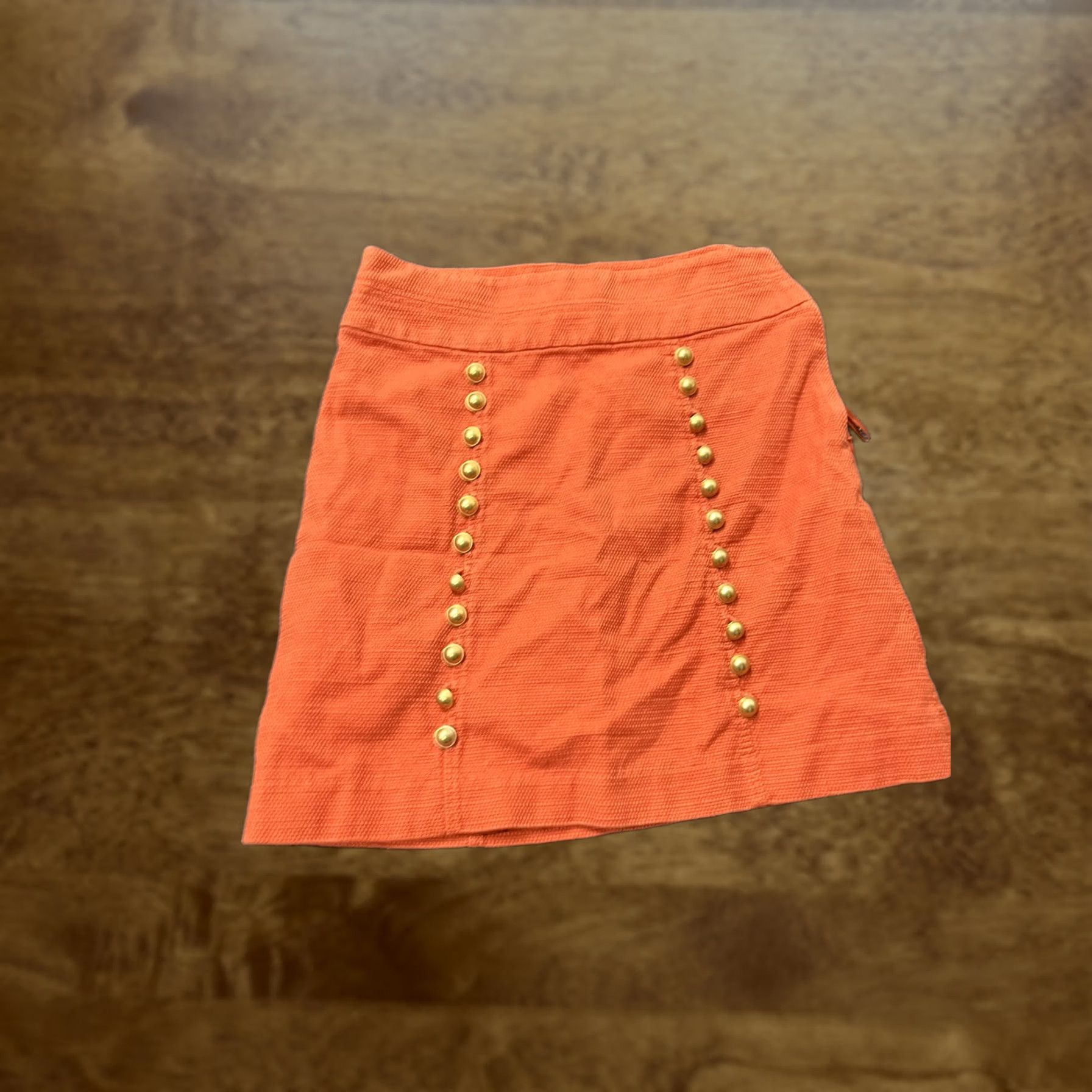 Vintage Orange Button Front Mini Skirt Womens Small Textured Gold Studs Lined High Waist Size 28" / US 6 / IT 42 - 1 Thumbnail