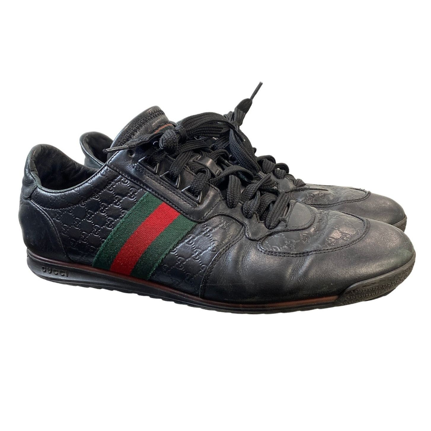 Gucci Monogram Leather Low Trainers Sneakers Men's 9