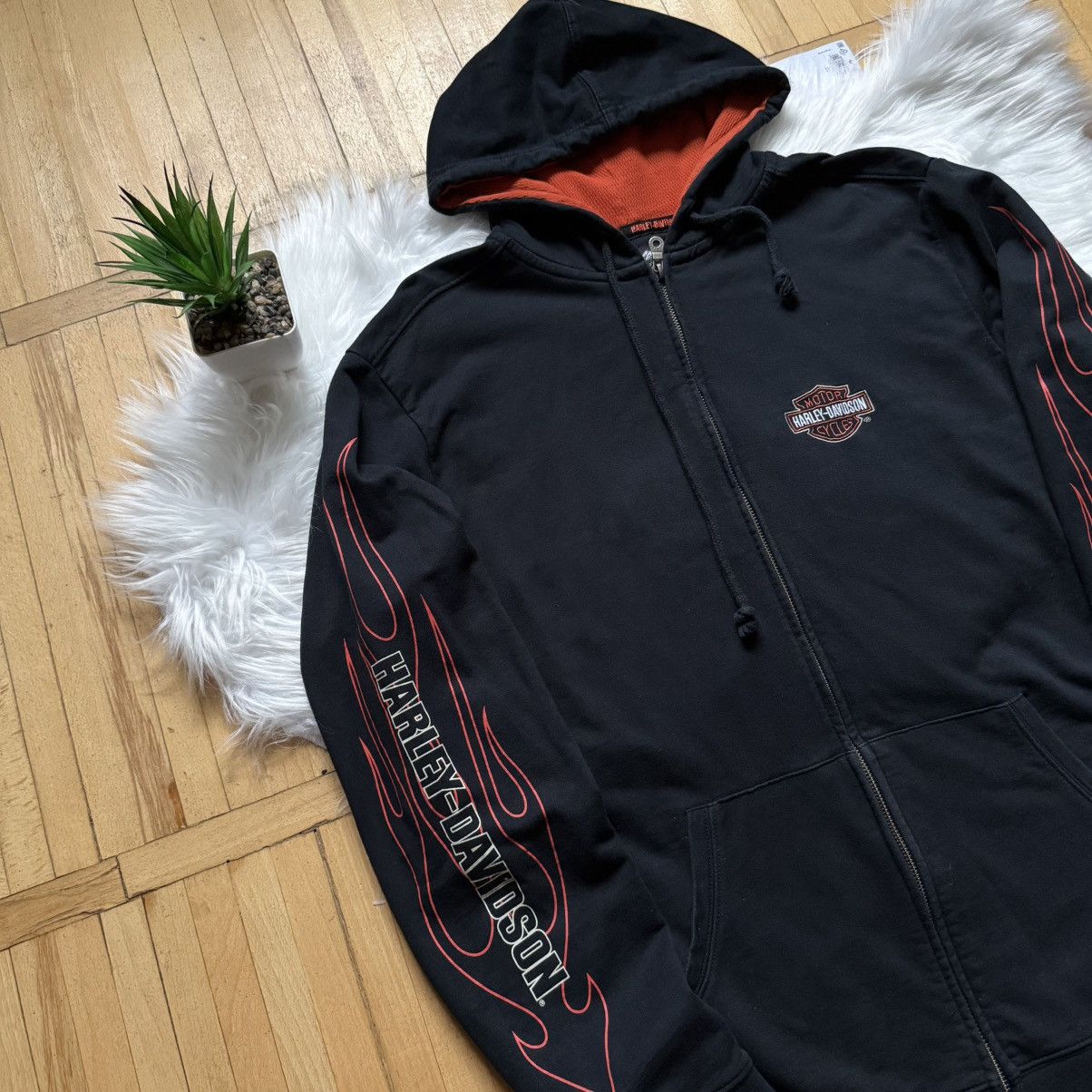 Harley Davidson 📌Vintage Harley Davidson Y2k Flame Sleeve Zip-Hoodie Large Size US L / EU 52-54 / 3 - 2 Thumbnail